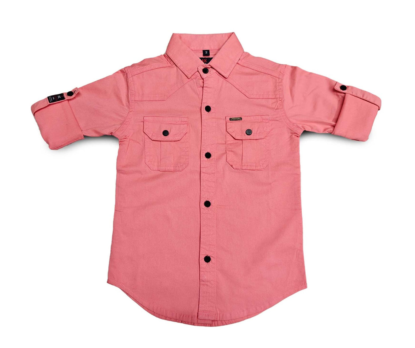 Coral Pink Full Sleeve Button Down Shirt with Dual Pockets