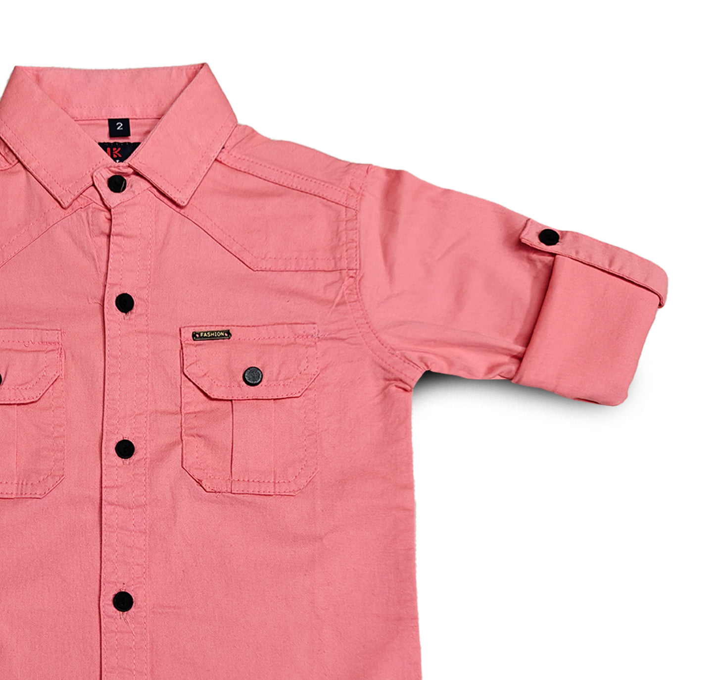 Coral Pink Full Sleeve Button Down Shirt with Dual Pockets