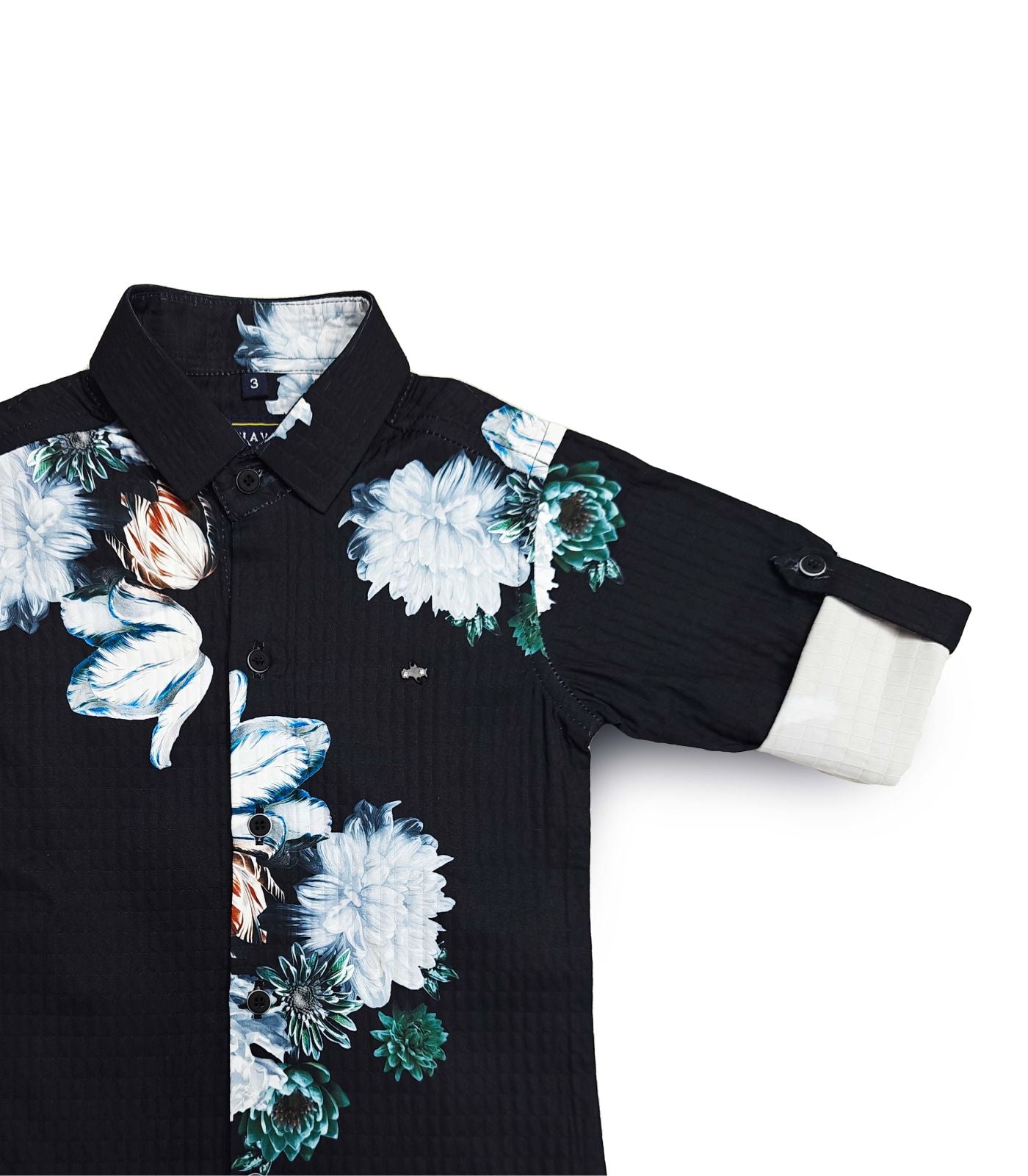 Black and White Floral Print Full Shirt for Boys, Button-Down Shirt, Boys Black and White Shirts, Casual Full Sleeve for Boy Shirts