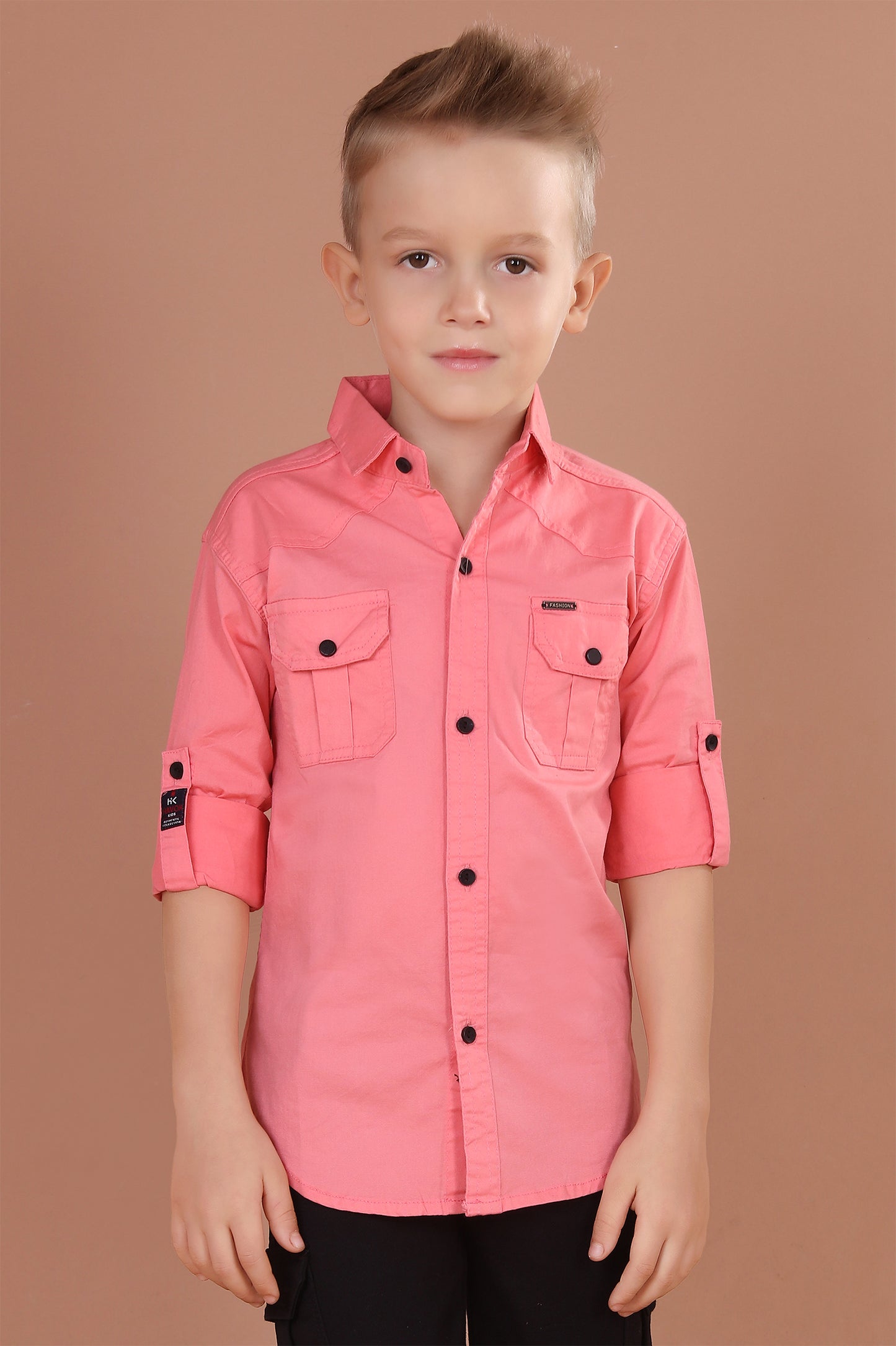 Coral Pink Full Sleeve Button Down Shirt with Dual Pockets