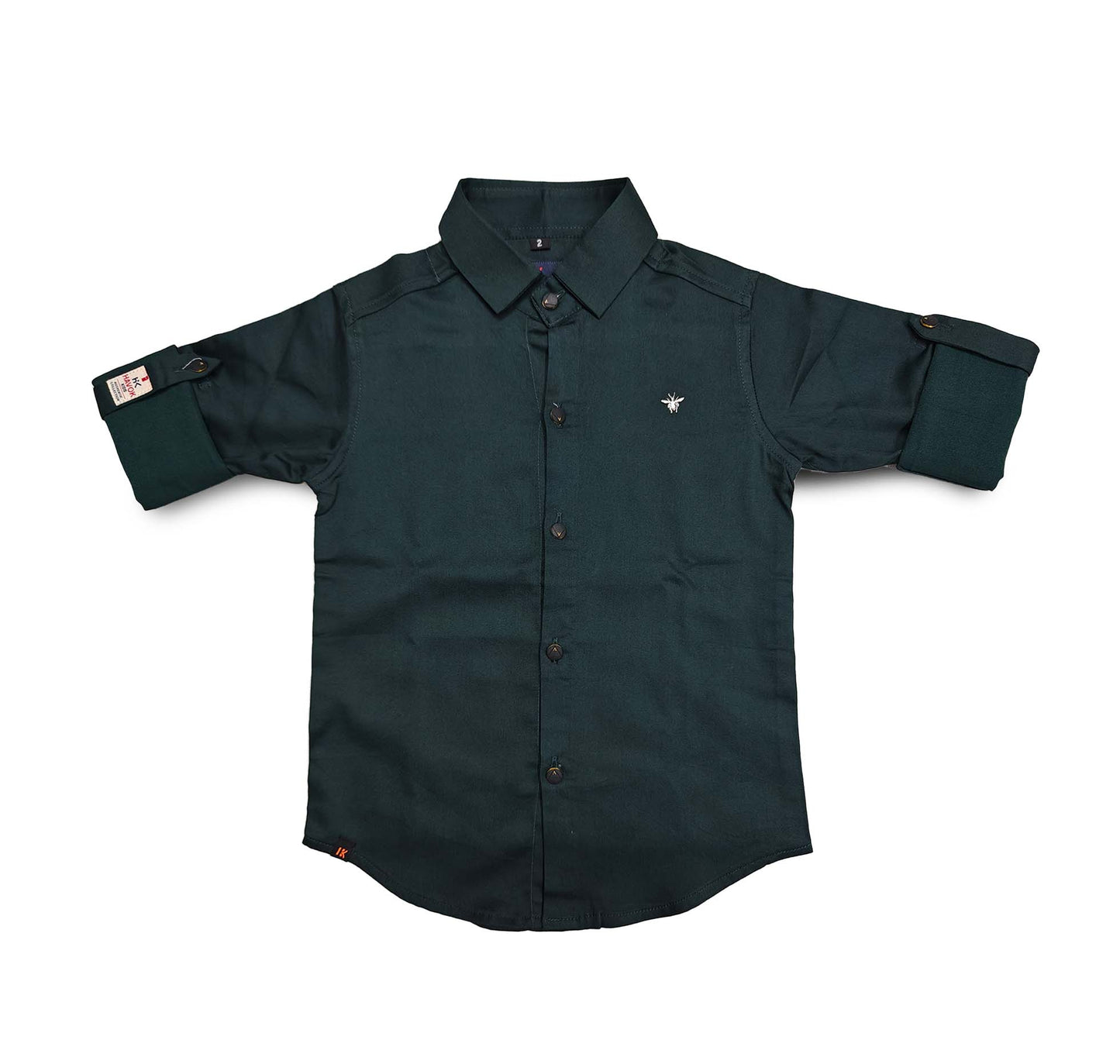 Forest Green Full Sleeve Button Down Collared Boys Shirt