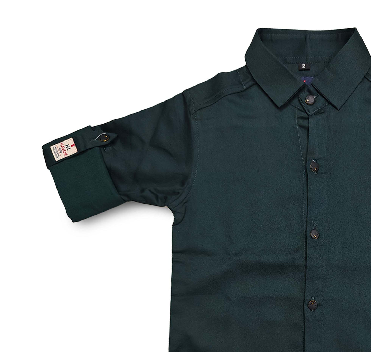 Forest Green Full Sleeve Button Down Collared Boys Shirt