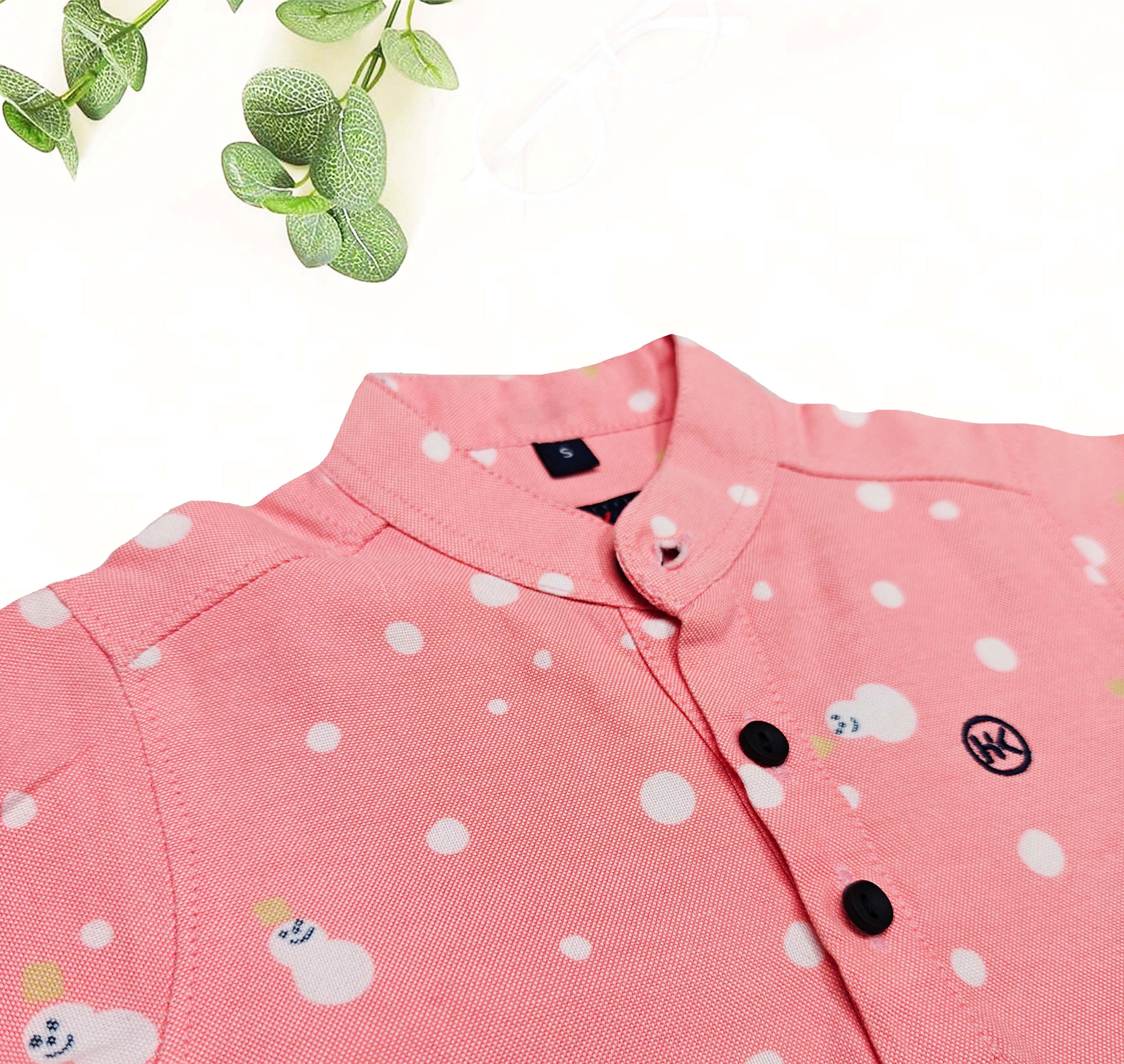 Havok Infant Pink Shirt for Boys Full Sleeve Snowman Print Button-Down Cotton Shirt-Small