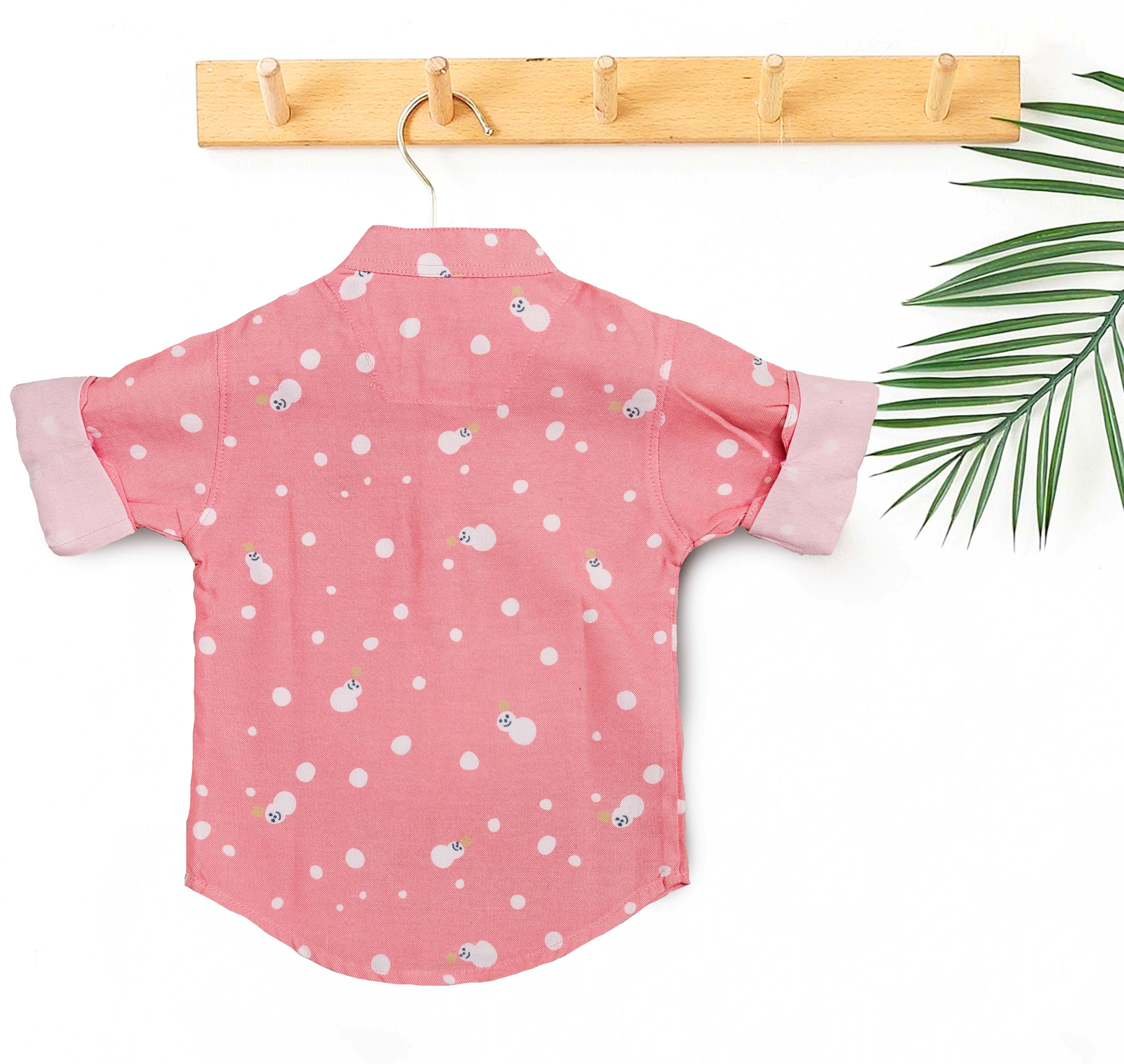 Havok Infant Pink Shirt for Boys Full Sleeve Snowman Print Button-Down Cotton Shirt-Small
