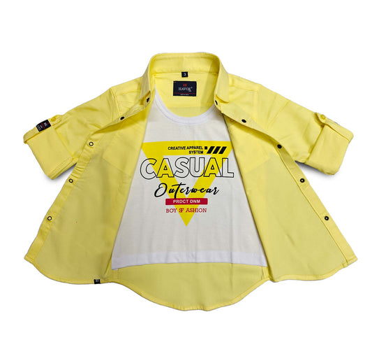 Havok kids Boys Snap Button-Down Yellow Printed Shirt
