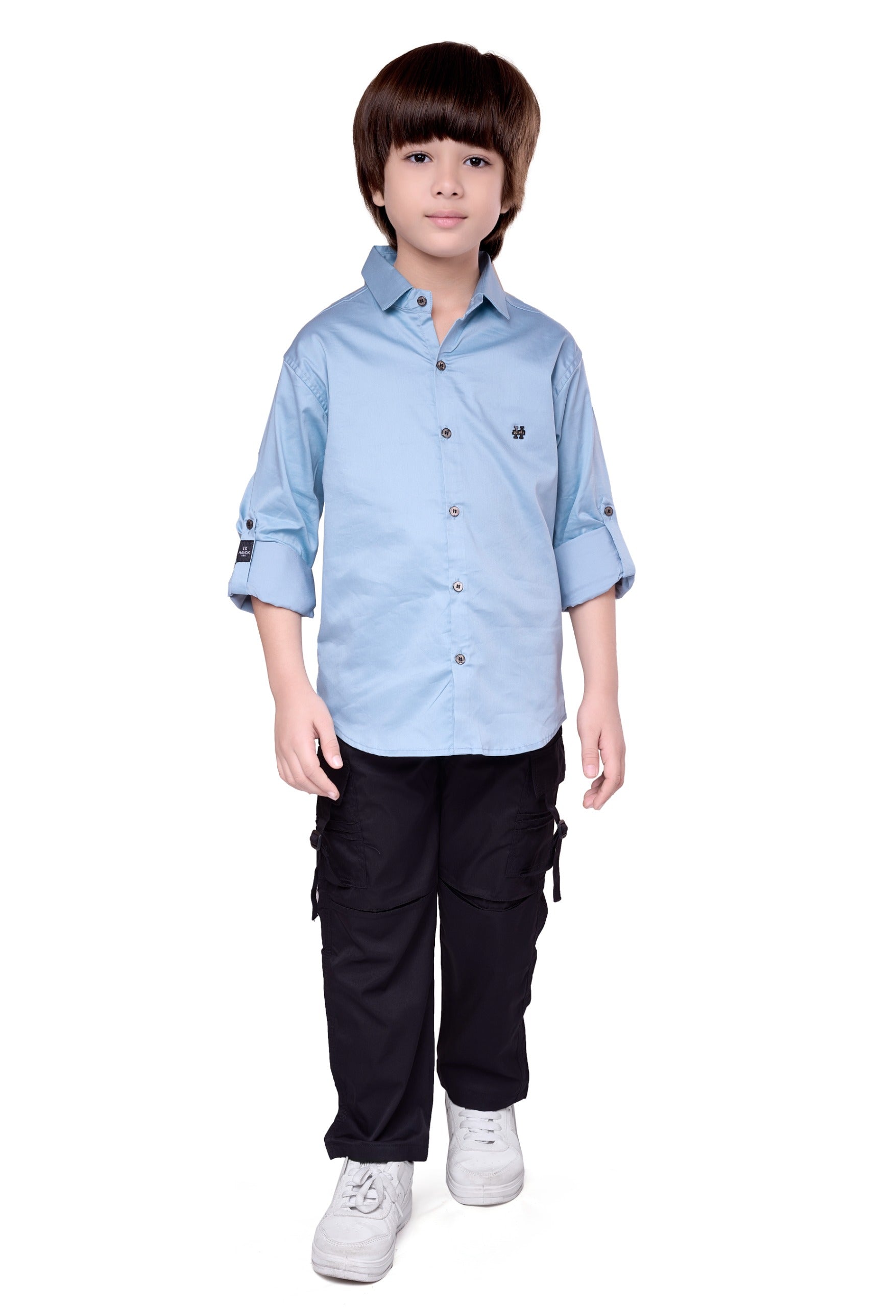 Havok Boys Solid Sky Blue 50% Polycotton Casual Shirt | Full Sleeve Roll-Up Style | Regular Fit Stylish Party Shirt for Kids Havok kids