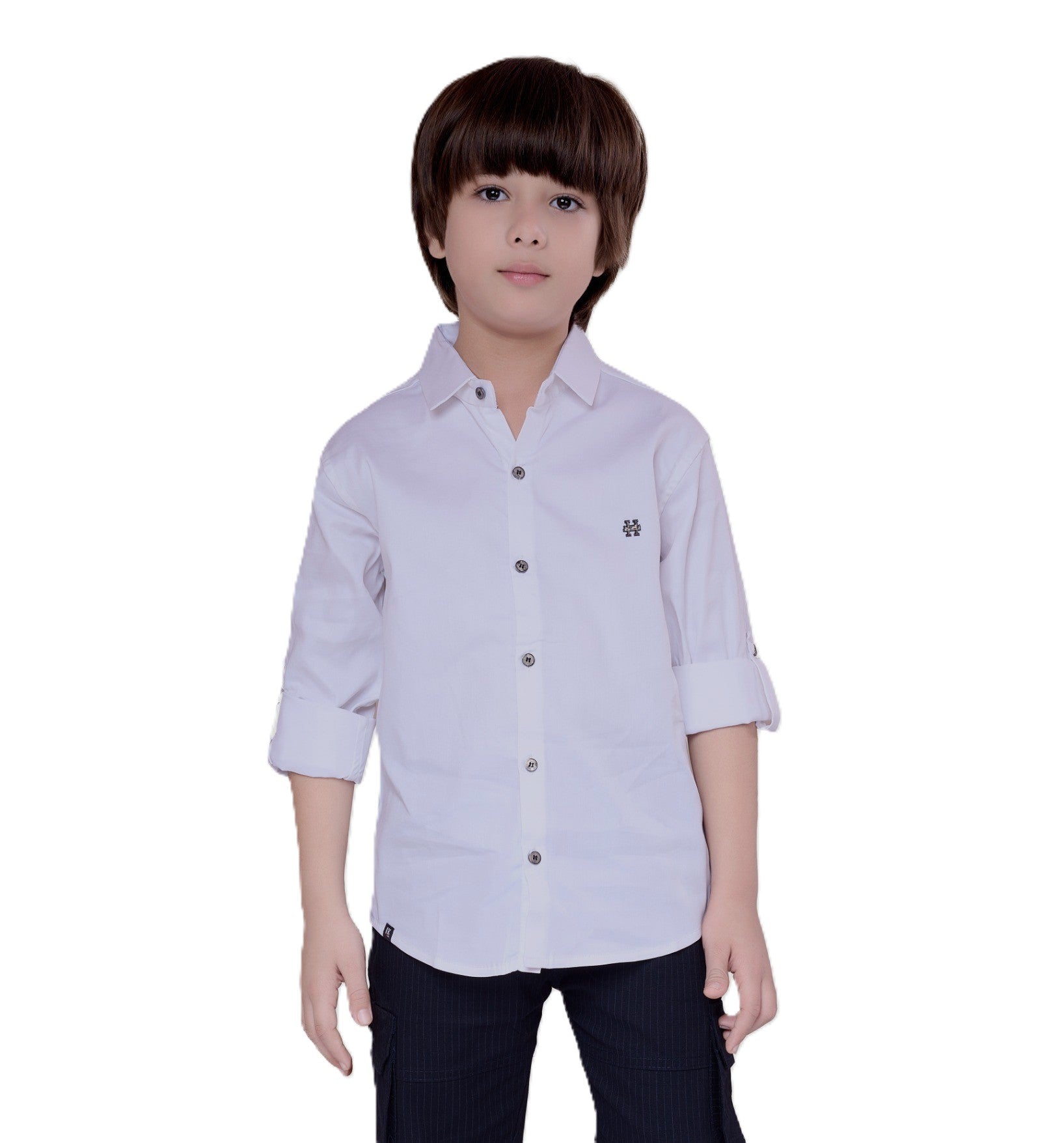 Havok Boys Solid White 50% Polyester Casual Shirt | Full Sleeve Roll-Up Style | Regular Fit Stylish Party Shirt for Kids Havok kids