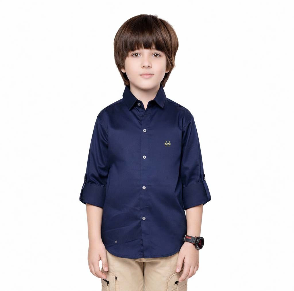 Havok Boys Solid Navy Blue 50% Polyester Casual Shirt | Full Sleeve Roll-Up Style | Regular Fit Stylish Party Shirt for Kids Havok kids