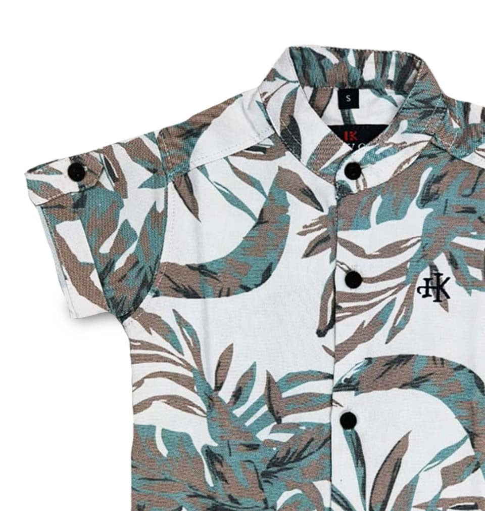 Havok kids Infant White & Teal Tropical Print Casual Shirt for Boys