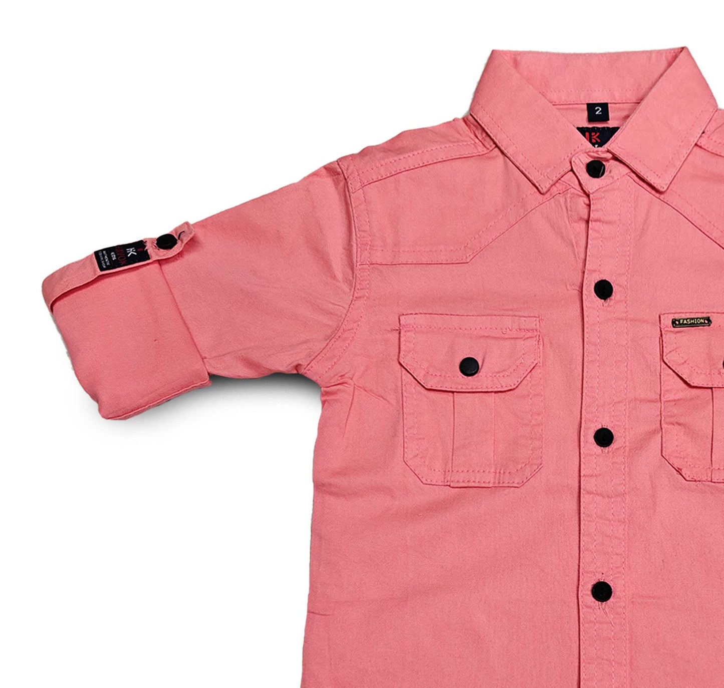 Coral Pink Full Sleeve Button Down Shirt with Dual Pockets