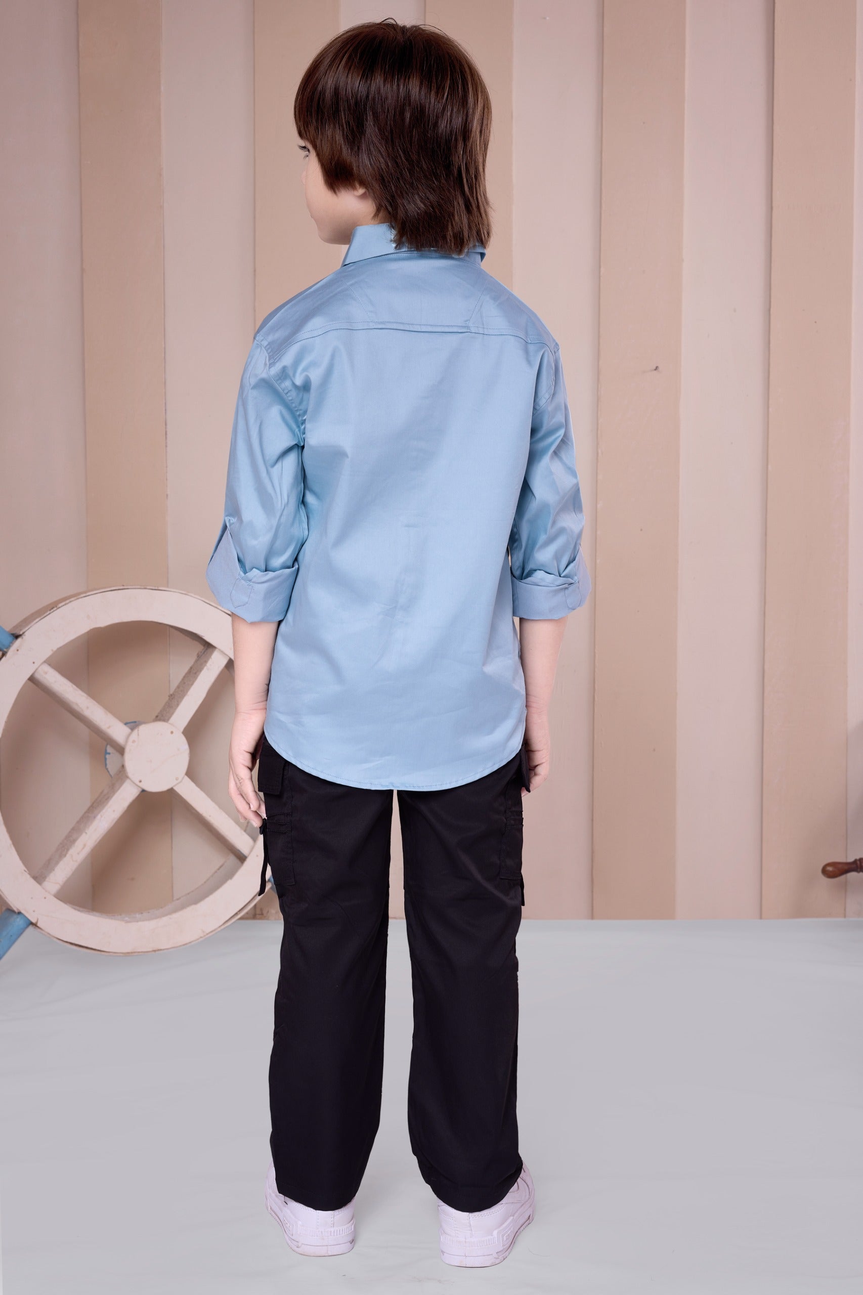 Havok Boys Solid Sky Blue 50% Polycotton Casual Shirt | Full Sleeve Roll-Up Style | Regular Fit Stylish Party Shirt for Kids Havok kids