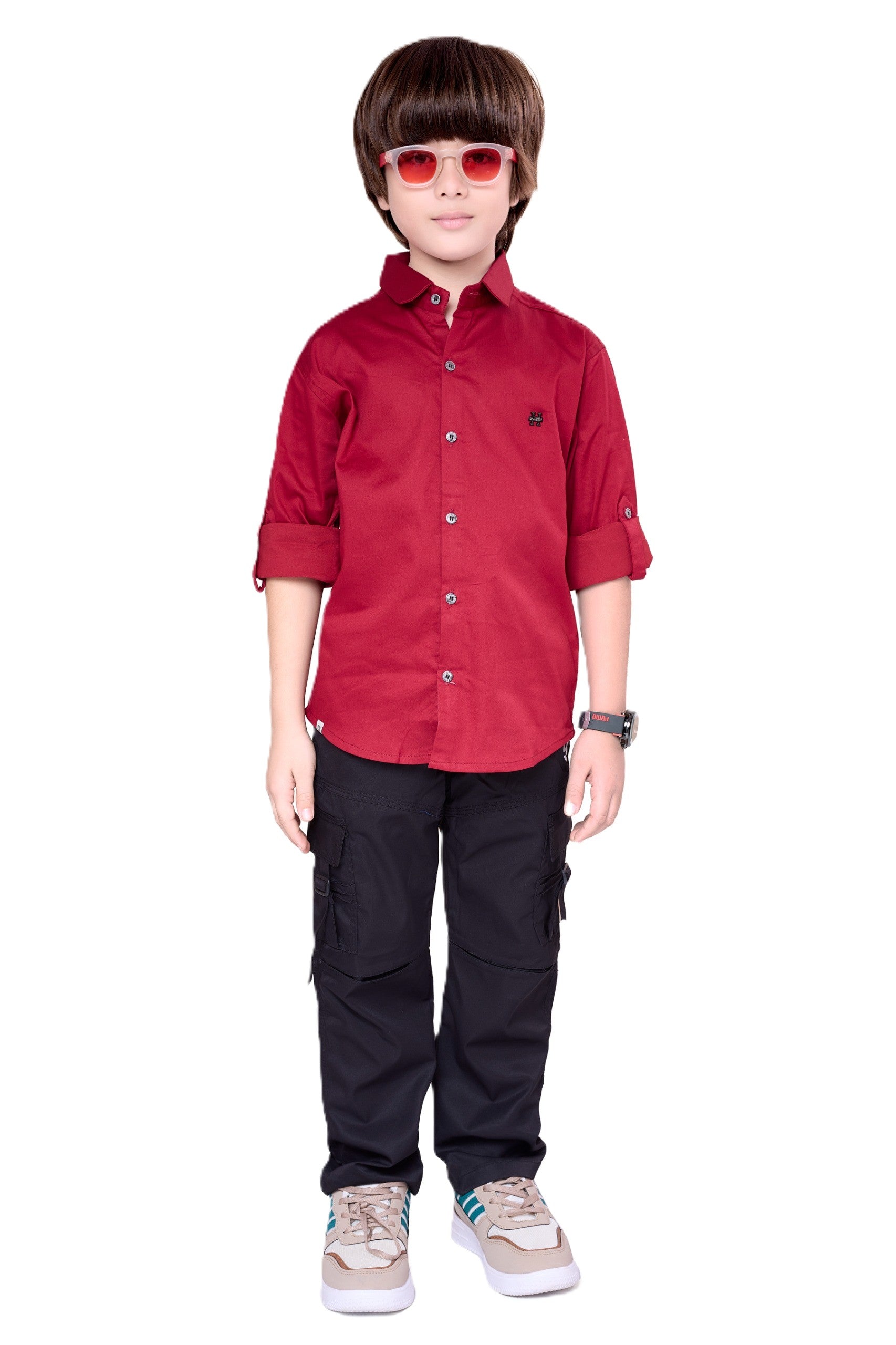 Havok Boys Solid Red 50% Polyester Casual Shirt | Full Sleeve Roll-Up Style | Regular Fit Stylish Party Shirt for Kids Havok kids