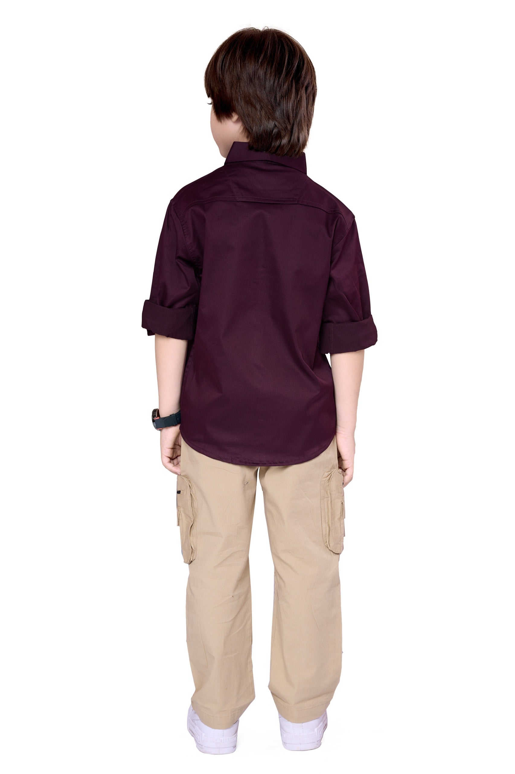 Havok Boys Solid Maroon 50% Polycotton Casual Shirt | Full Sleeve Roll-Up Style | Regular Fit Stylish Party Shirt for Kids Havok kids