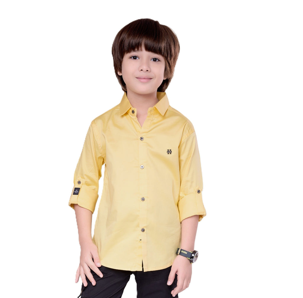 Havok Boys Solid Yellow 50% Polyester Casual Shirt | Full Sleeve Roll-Up Style | Regular Fit Stylish Party Shirt for Kids Havok kids