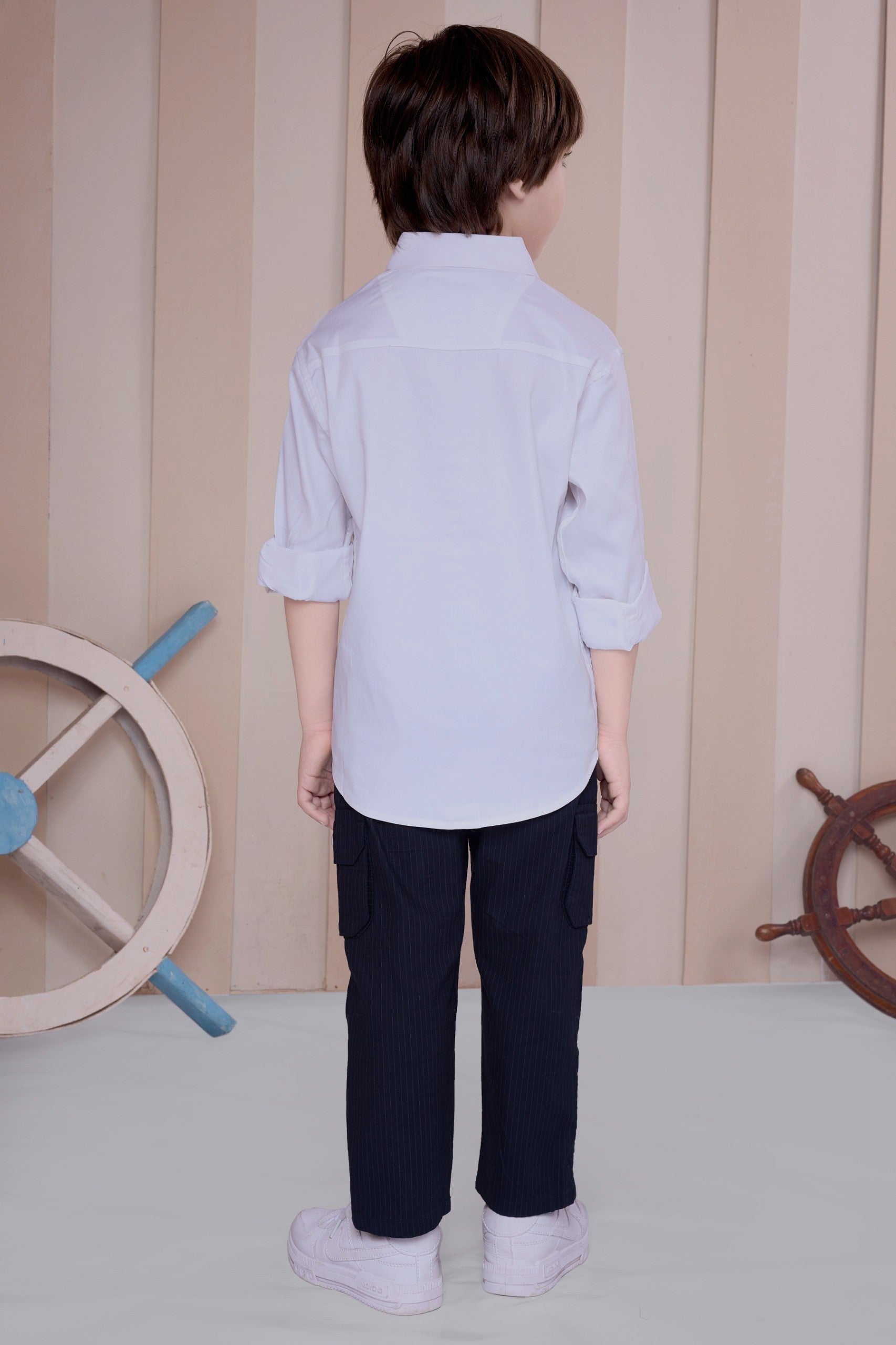 Havok Boys Solid White 50% Polyester Casual Shirt | Full Sleeve Roll-Up Style | Regular Fit Stylish Party Shirt for Kids Havok kids