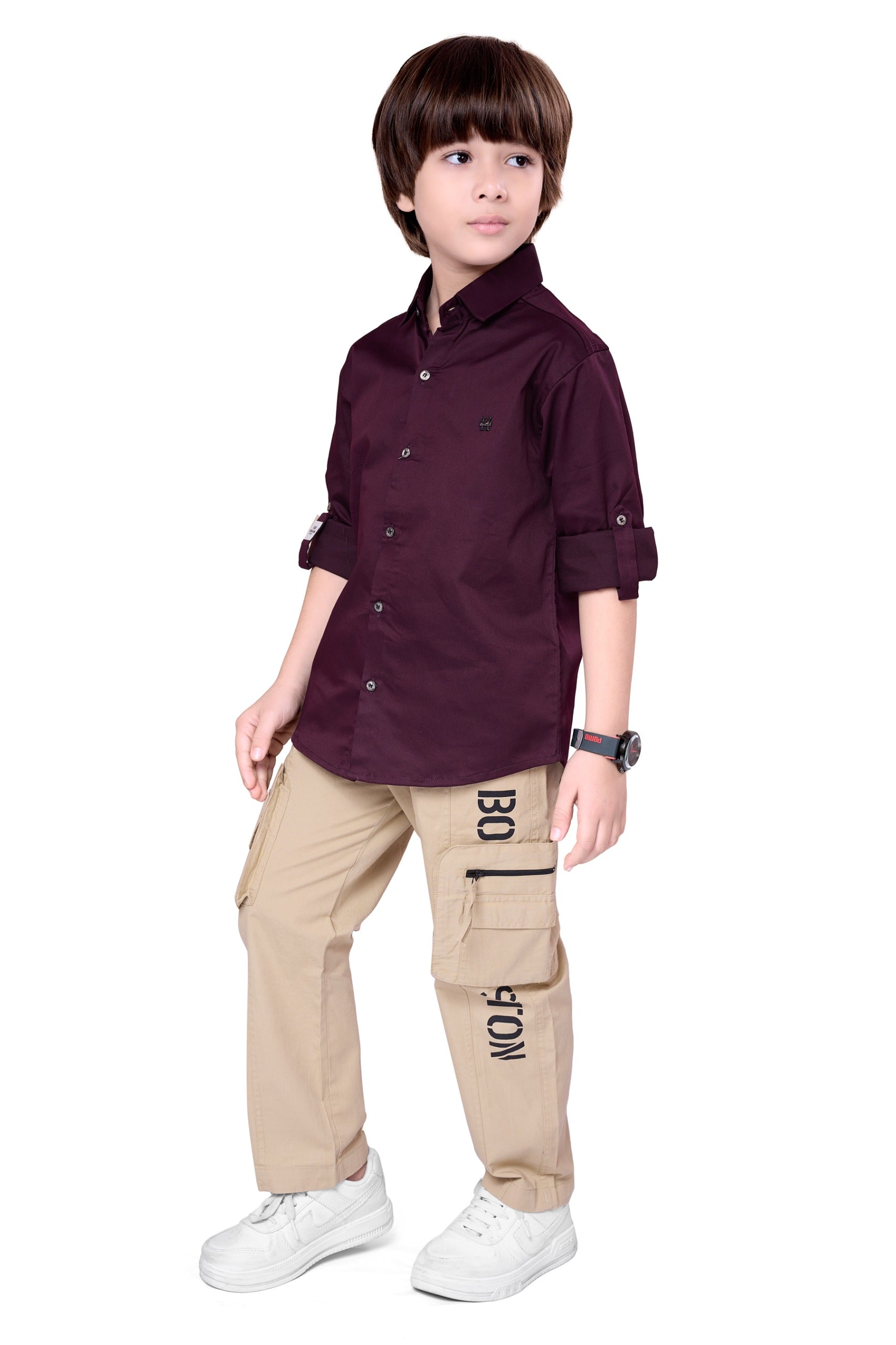 Havok Boys Solid Maroon 50% Polycotton Casual Shirt | Full Sleeve Roll-Up Style | Regular Fit Stylish Party Shirt for Kids Havok kids