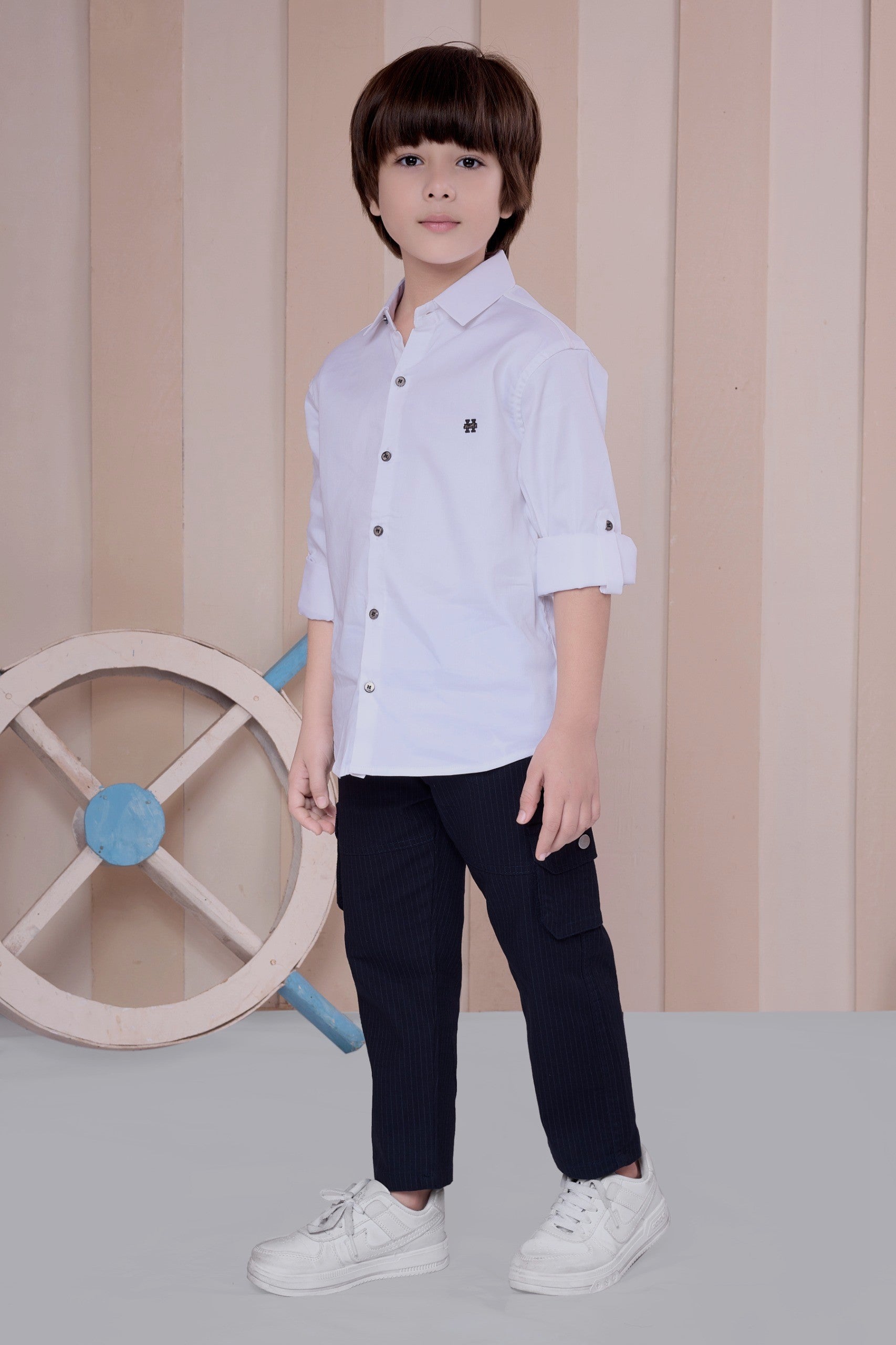 Havok Boys Solid White 50% Polyester Casual Shirt | Full Sleeve Roll-Up Style | Regular Fit Stylish Party Shirt for Kids Havok kids