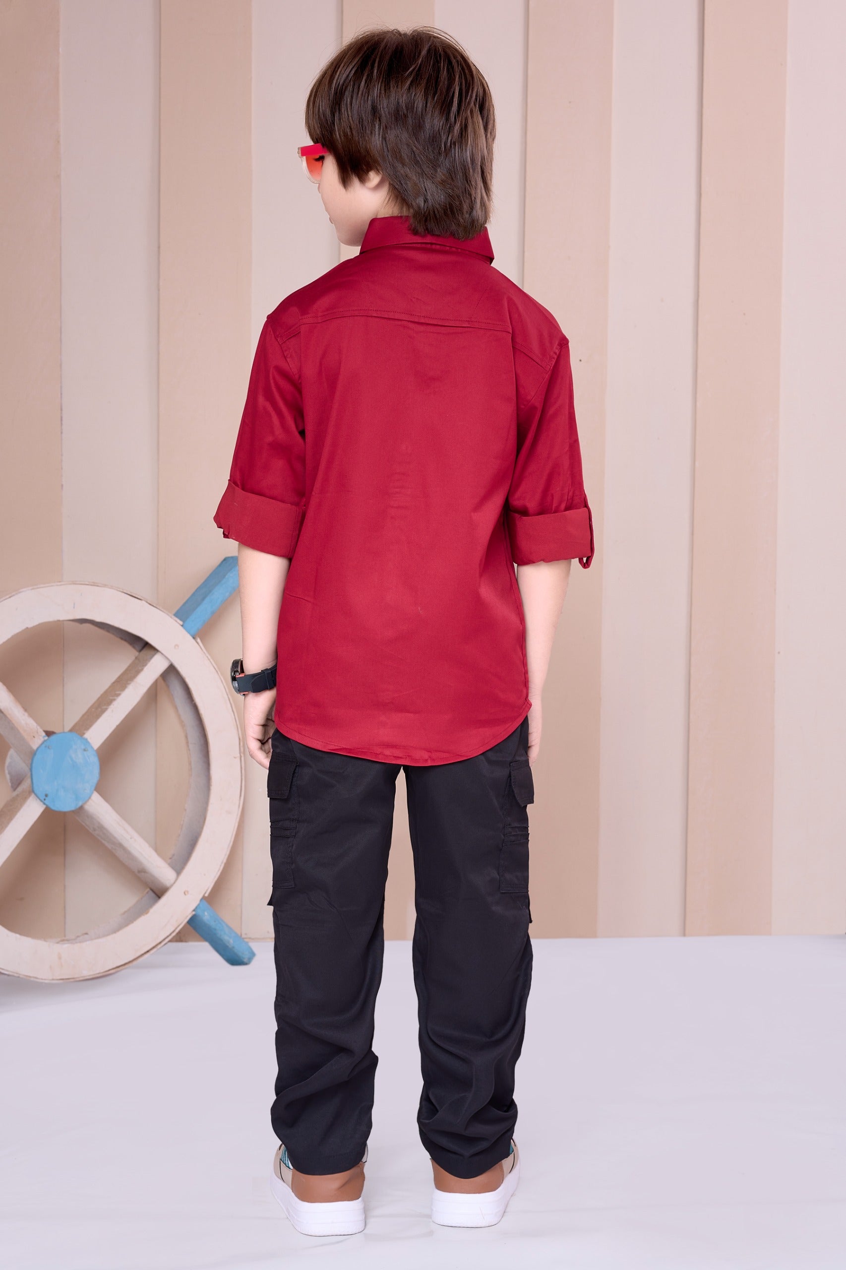 Havok Boys Solid Red 50% Polyester Casual Shirt | Full Sleeve Roll-Up Style | Regular Fit Stylish Party Shirt for Kids Havok kids