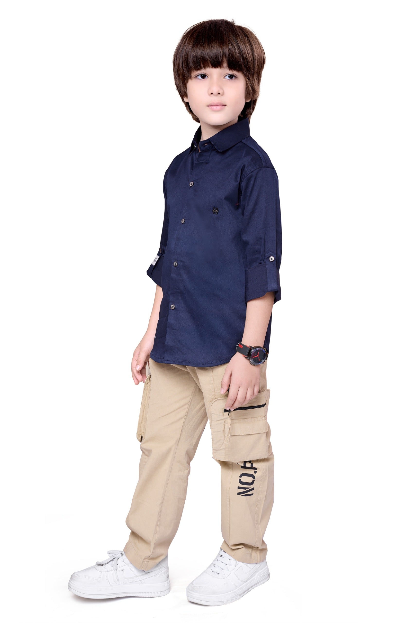 Havok Boys Solid Navy Blue 50% Polyester Casual Shirt | Full Sleeve Roll-Up Style | Regular Fit Stylish Party Shirt for Kids Havok kids
