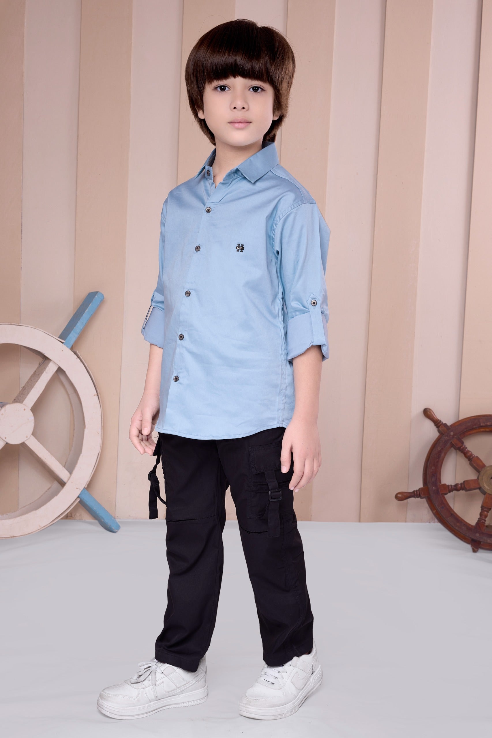 Havok Boys Solid Sky Blue 50% Polycotton Casual Shirt | Full Sleeve Roll-Up Style | Regular Fit Stylish Party Shirt for Kids Havok kids