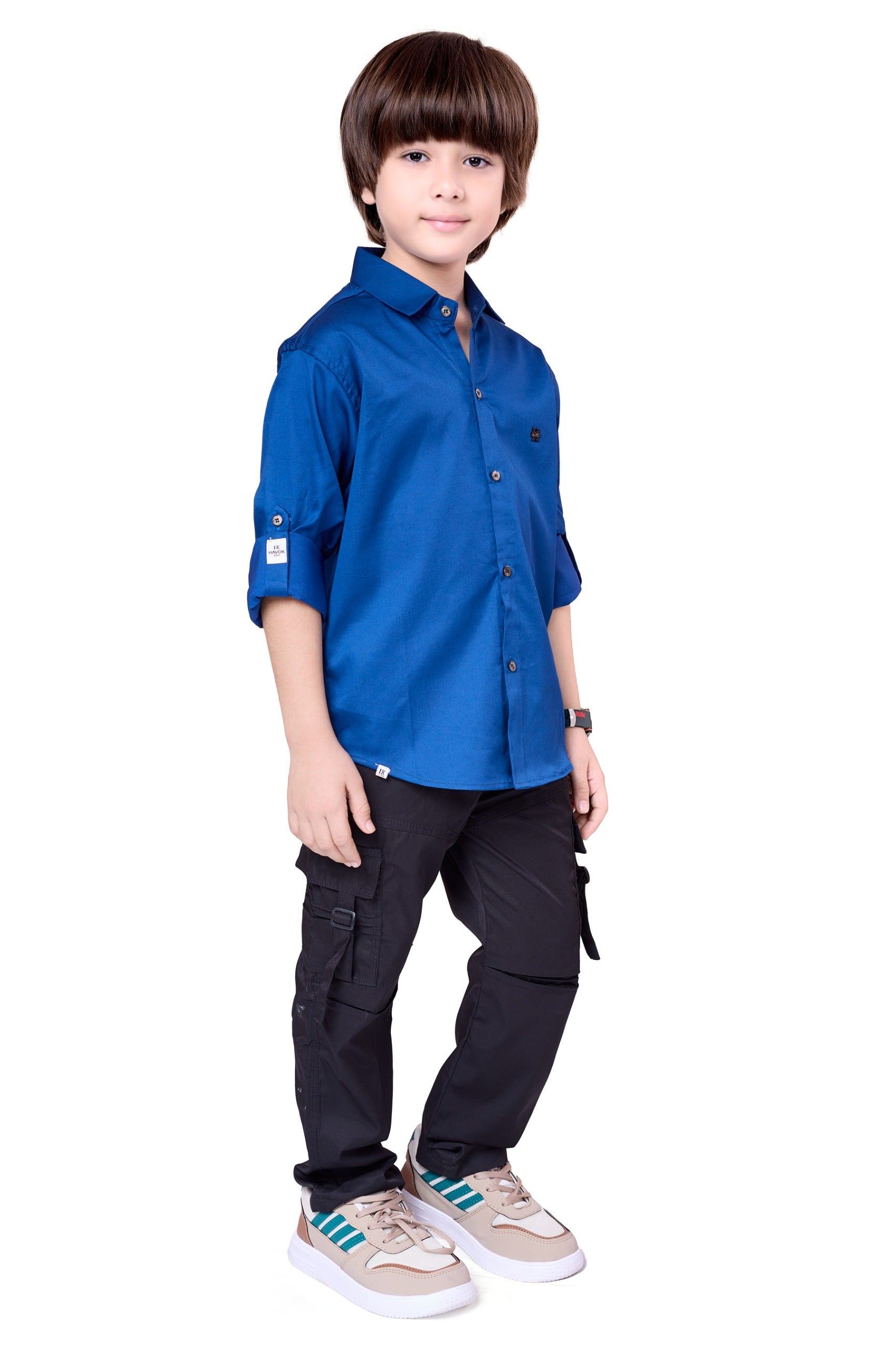 Havok Boys Solid Royal Blue 50% Polyester Casual Shirt | Full Sleeve Roll-Up Style | Regular Fit Stylish Party Shirt for Kids Havok kids