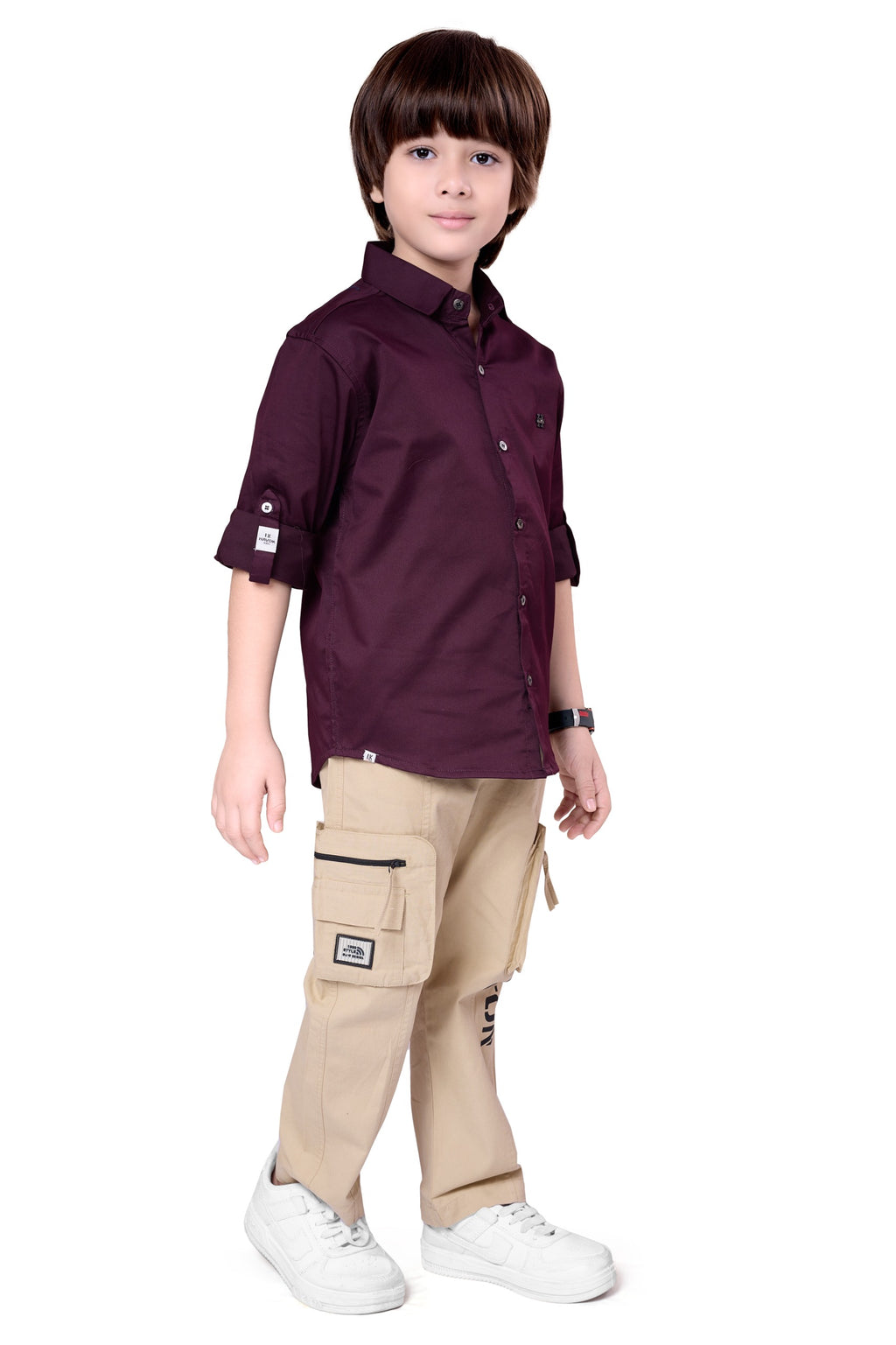 Havok Boys Solid Maroon 50% Polycotton Casual Shirt | Full Sleeve Roll-Up Style | Regular Fit Stylish Party Shirt for Kids Havok kids