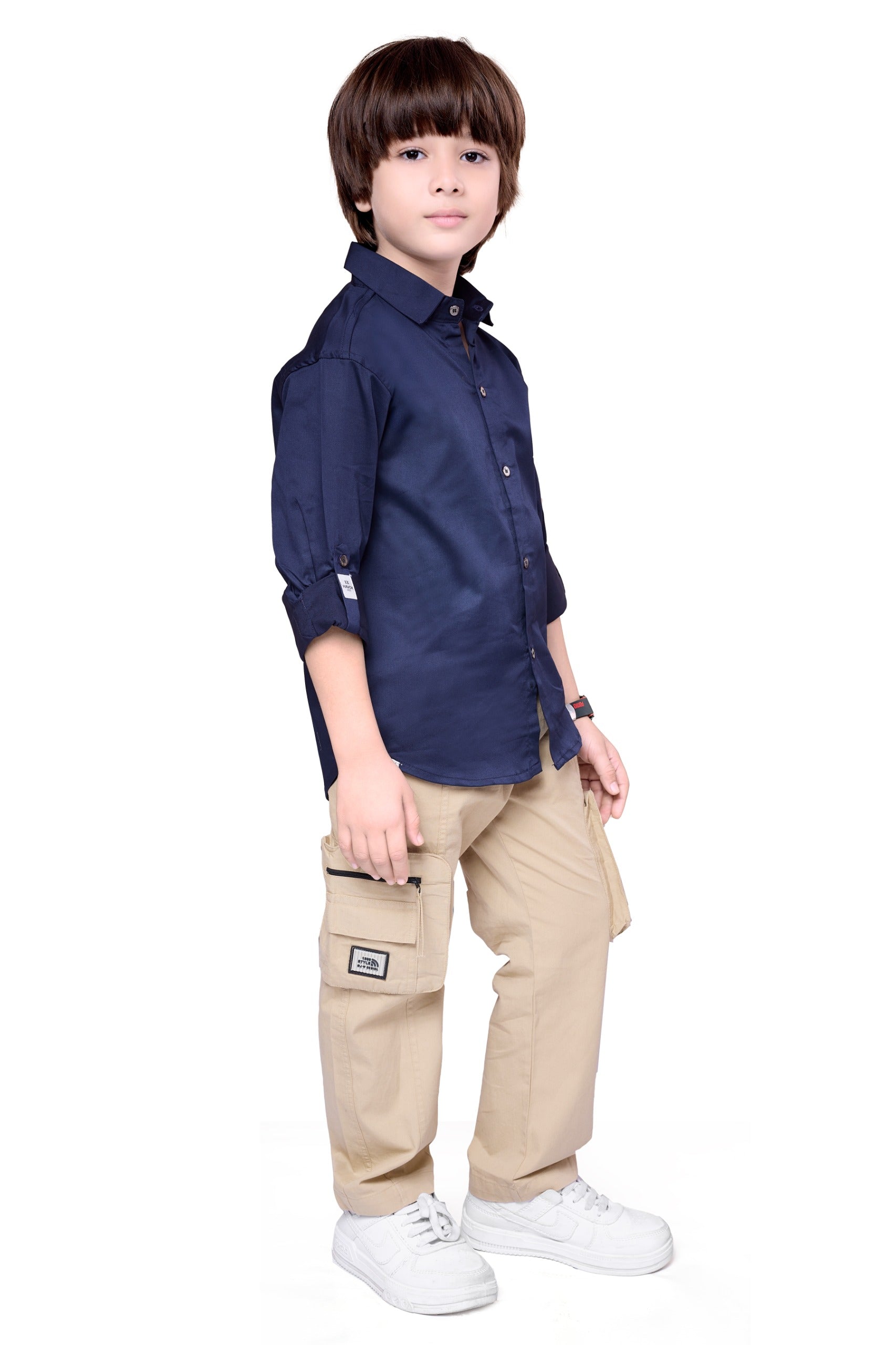 Havok Boys Solid Navy Blue 50% Polyester Casual Shirt | Full Sleeve Roll-Up Style | Regular Fit Stylish Party Shirt for Kids Havok kids