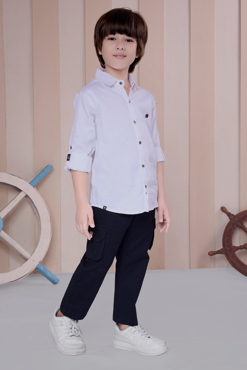 Havok Boys Solid White 50% Polyester Casual Shirt | Full Sleeve Roll-Up Style | Regular Fit Stylish Party Shirt for Kids Havok kids