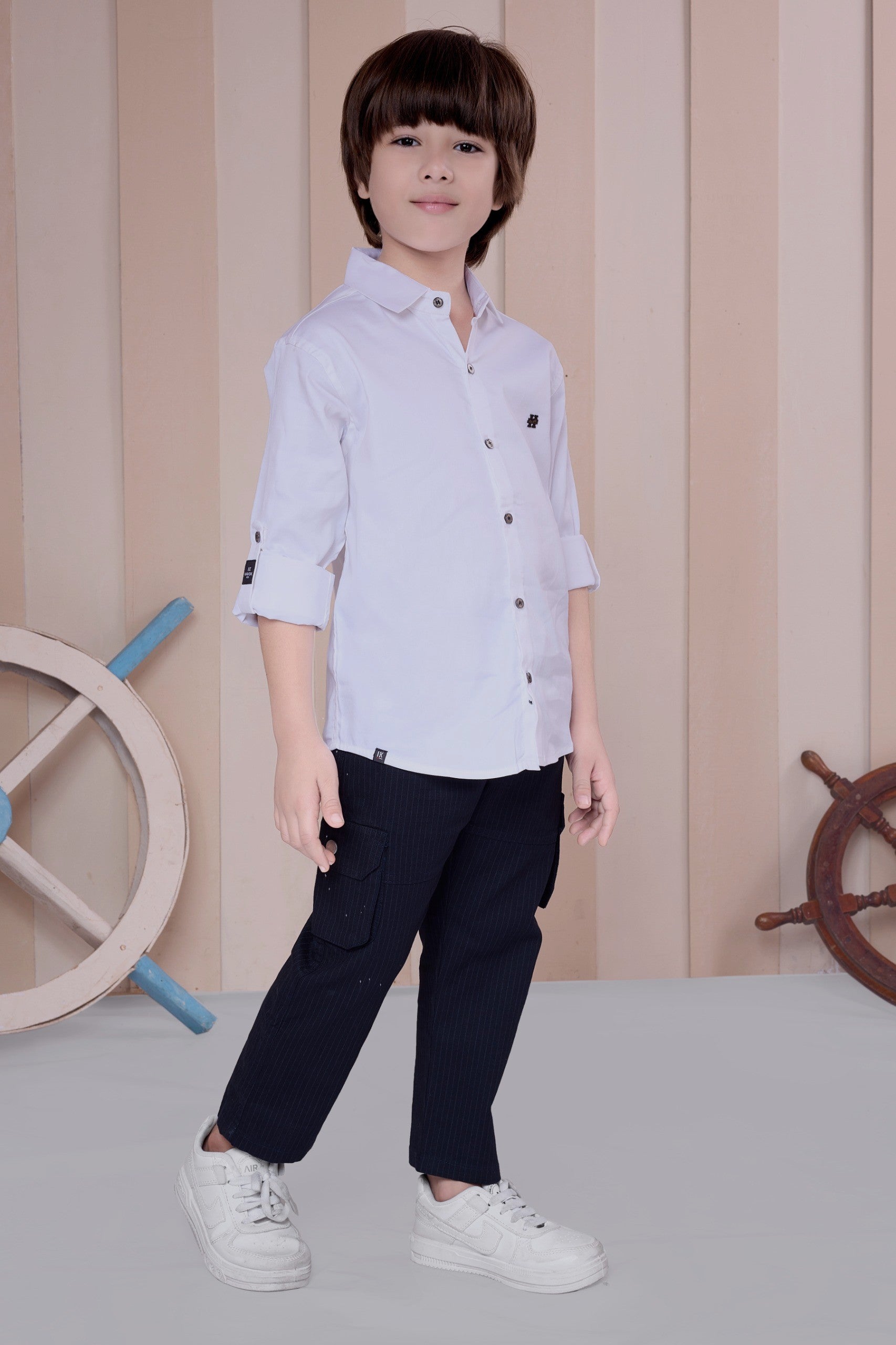 Havok Boys Solid White 50% Polyester Casual Shirt | Full Sleeve Roll-Up Style | Regular Fit Stylish Party Shirt for Kids Havok kids