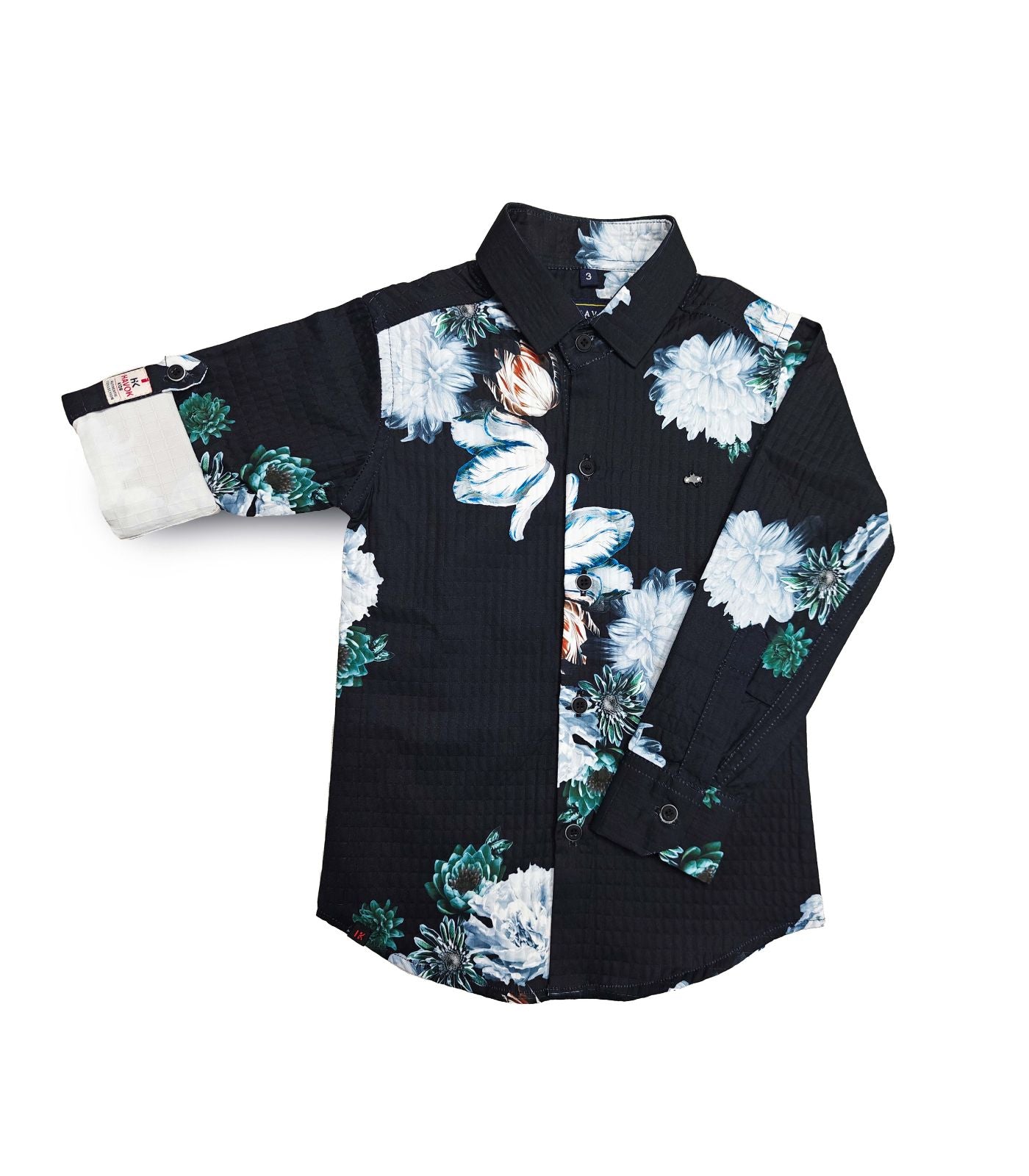 Black and White Floral Print Full Shirt for Boys, Button-Down Shirt, Boys Black and White Shirts, Casual Full Sleeve for Boy Shirts