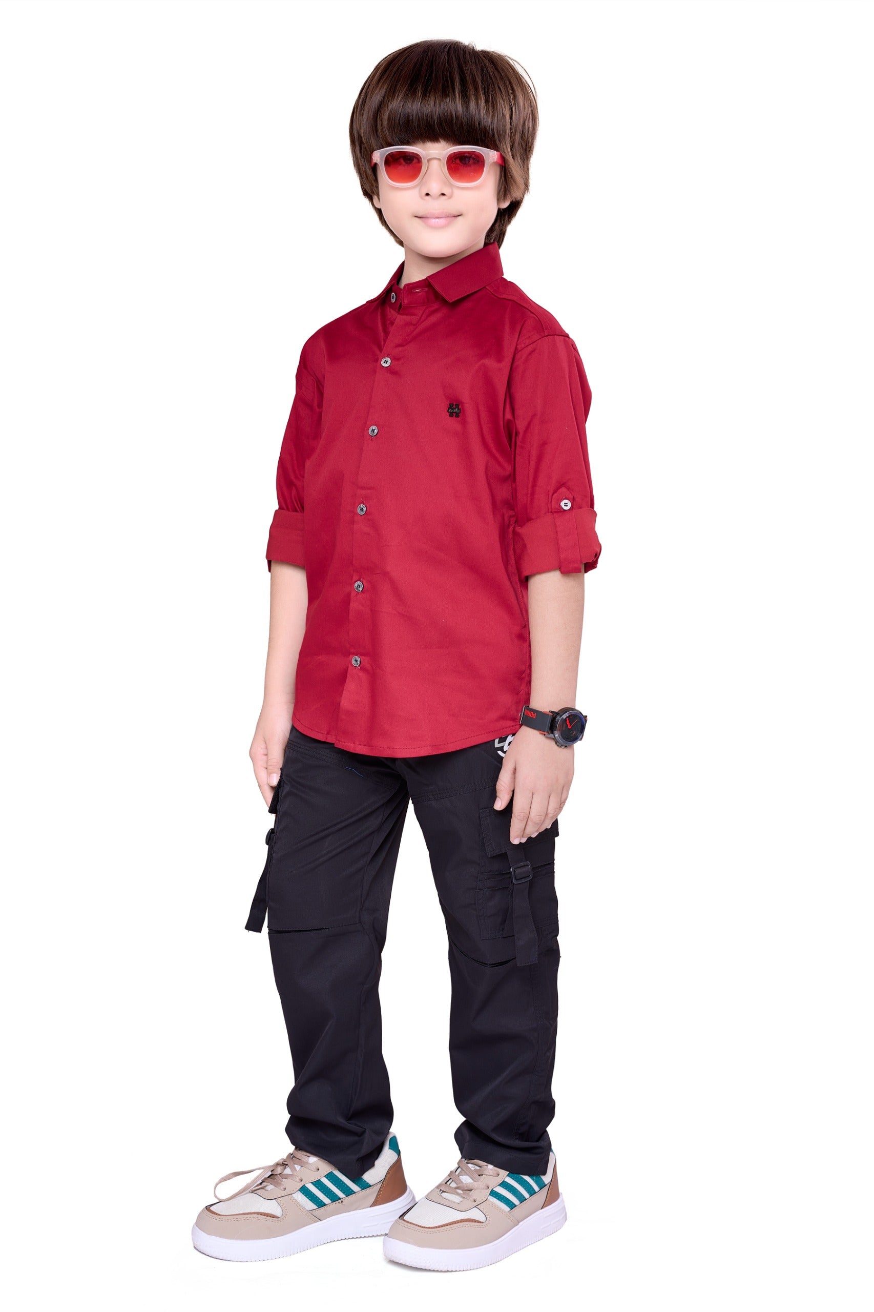 Havok Boys Solid Red 50% Polyester Casual Shirt | Full Sleeve Roll-Up Style | Regular Fit Stylish Party Shirt for Kids Havok kids