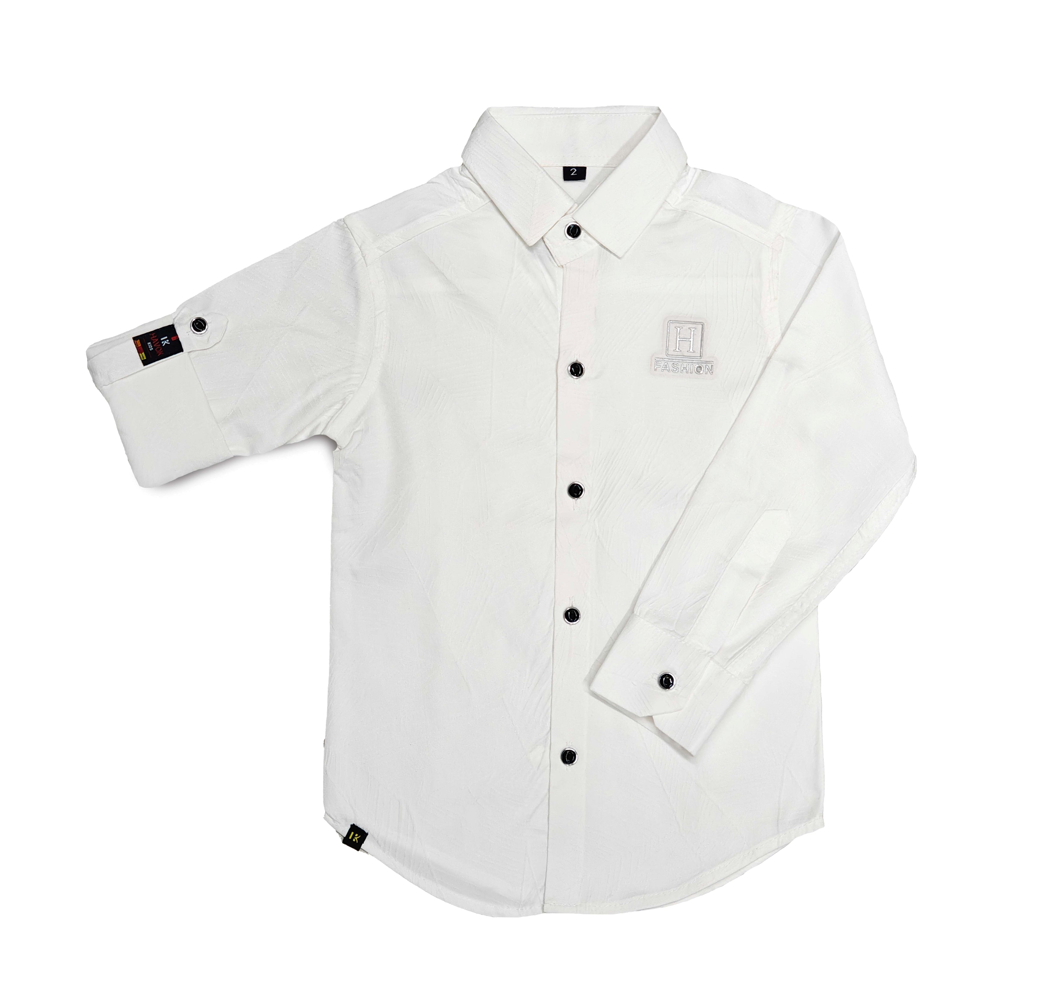 Havok Boys H Logo White Textured Cotton Shirt