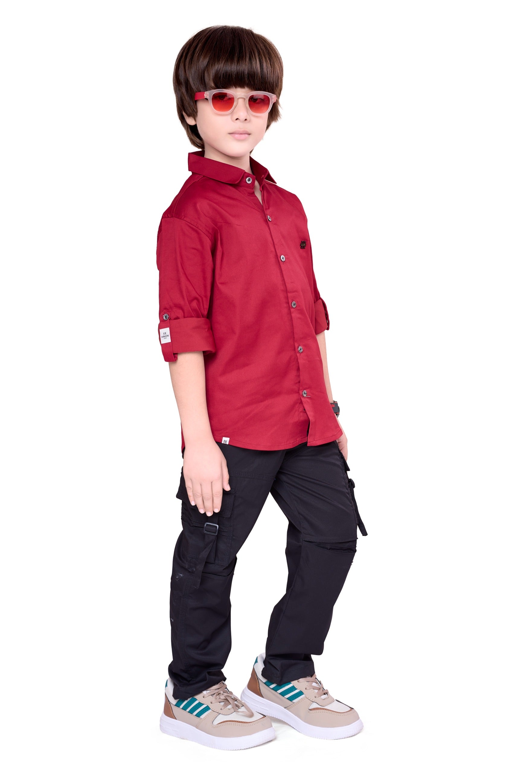 Havok Boys Solid Red 50% Polyester Casual Shirt | Full Sleeve Roll-Up Style | Regular Fit Stylish Party Shirt for Kids Havok kids