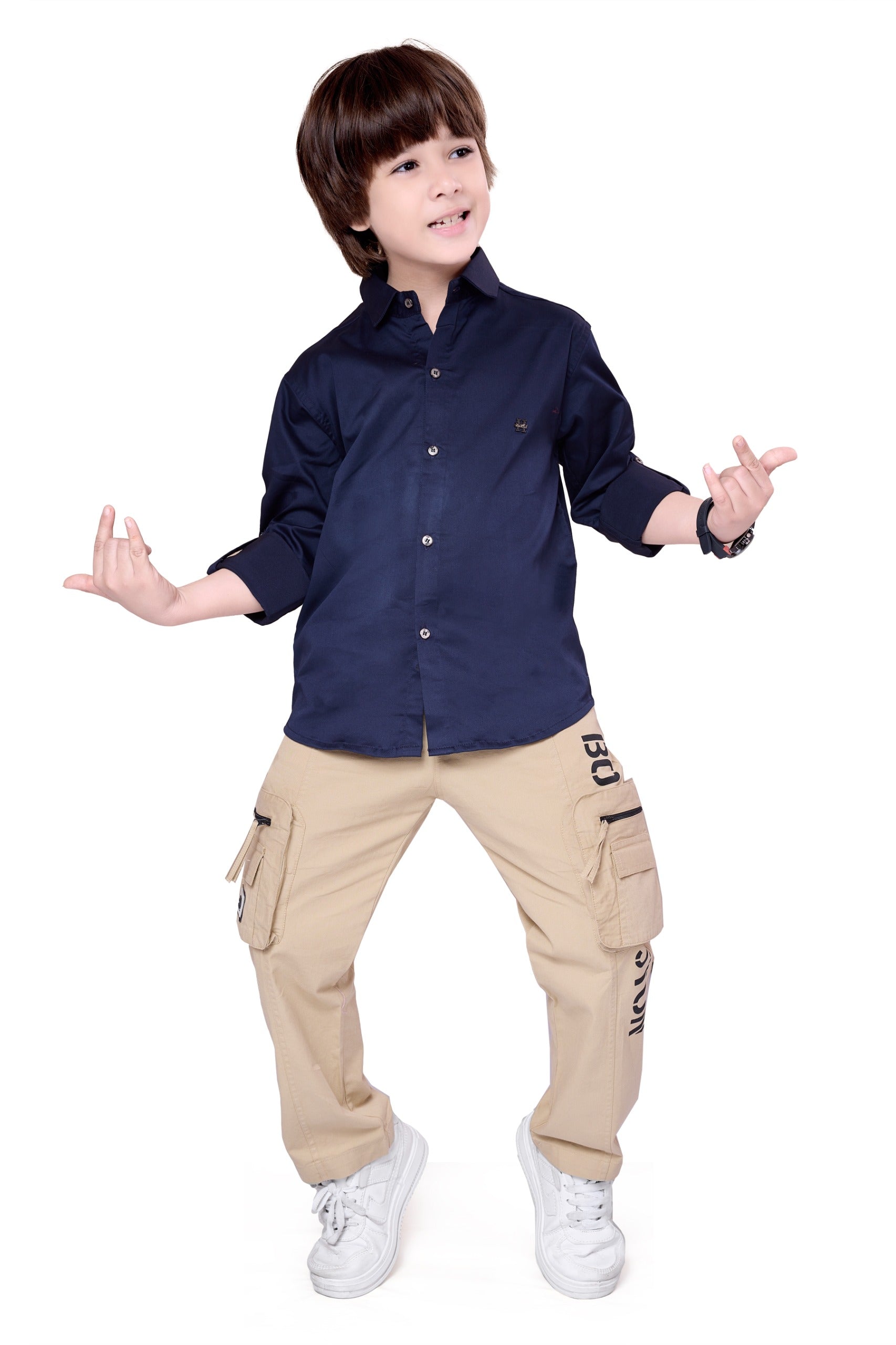 Havok Boys Solid Navy Blue 50% Polyester Casual Shirt | Full Sleeve Roll-Up Style | Regular Fit Stylish Party Shirt for Kids Havok kids