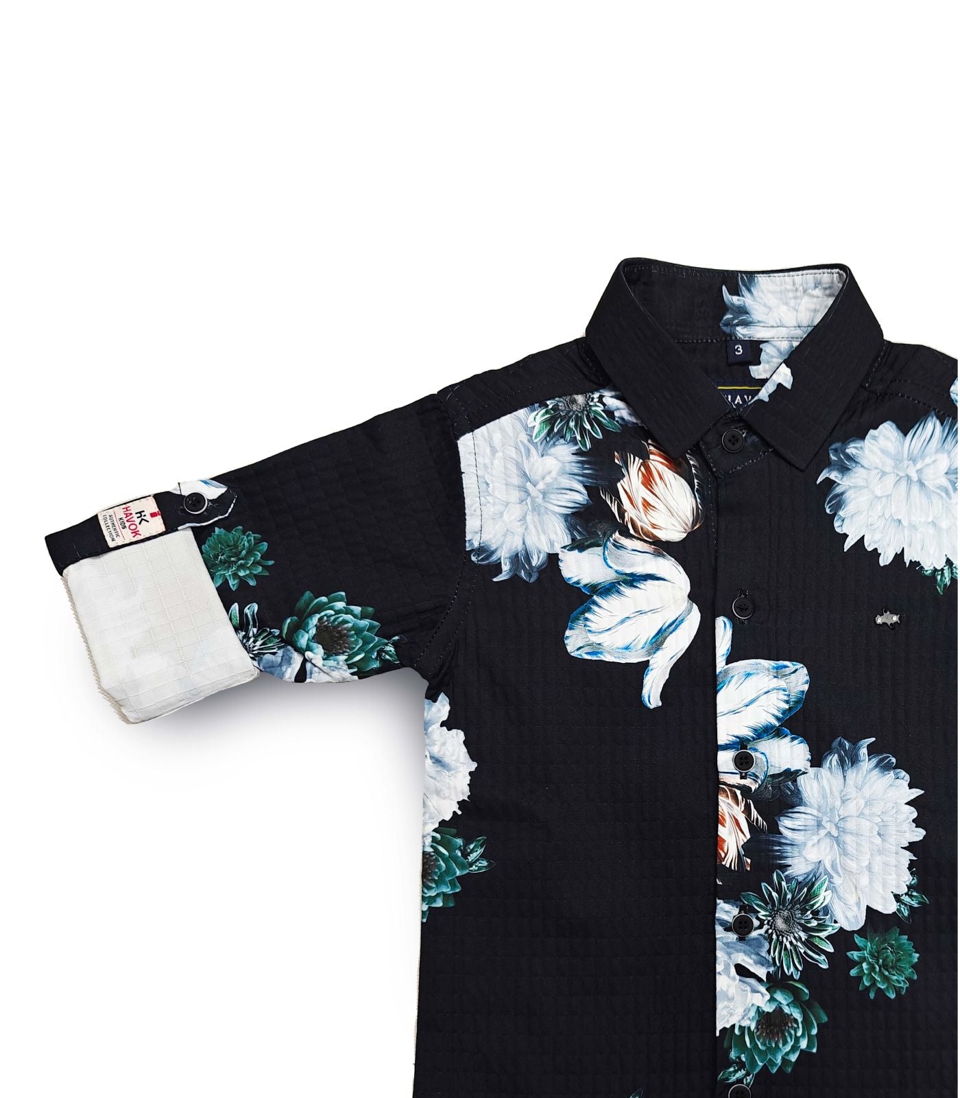 Black and White Floral Print Full Shirt for Boys, Button-Down Shirt, Boys Black and White Shirts, Casual Full Sleeve for Boy Shirts