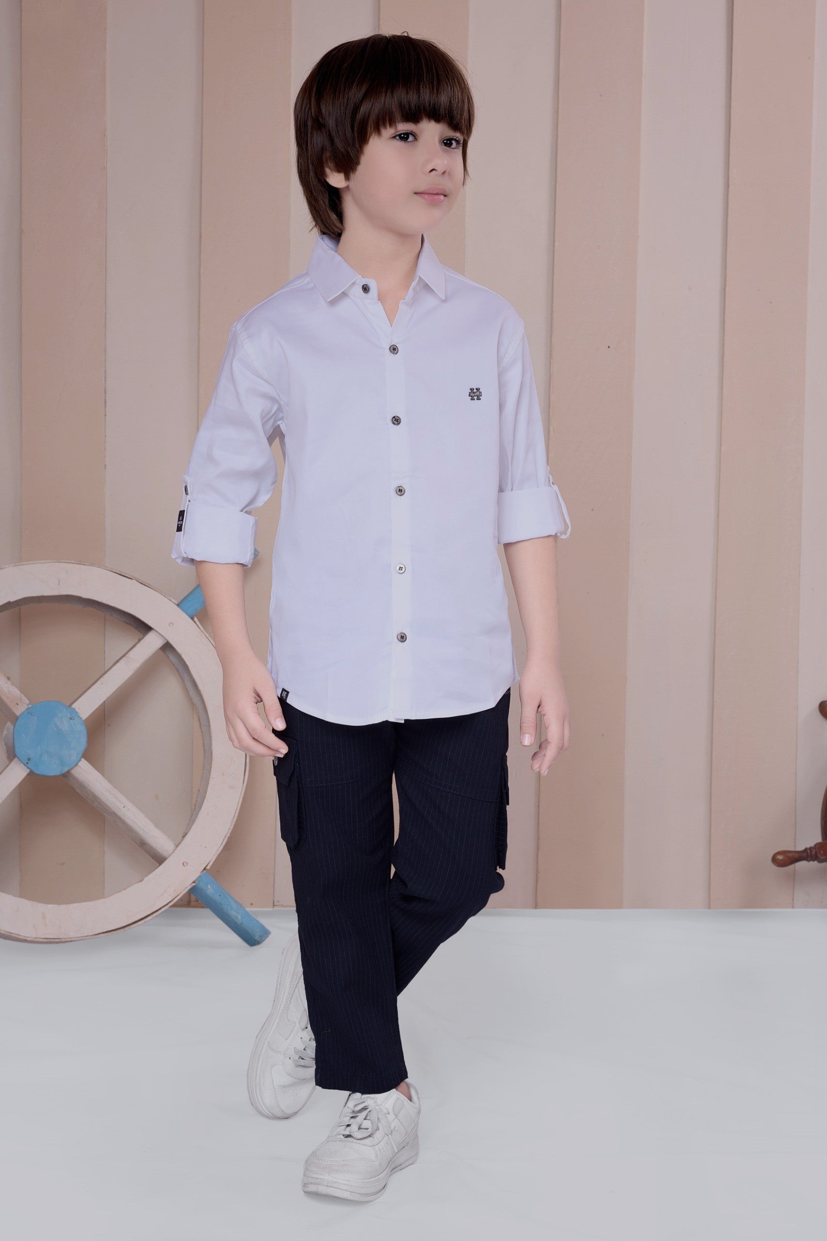 Havok Boys Solid White 50% Polyester Casual Shirt | Full Sleeve Roll-Up Style | Regular Fit Stylish Party Shirt for Kids Havok kids