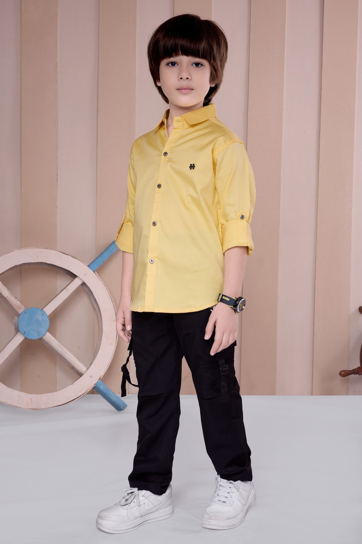 Havok Boys Solid Yellow 50% Polyester Casual Shirt | Full Sleeve Roll-Up Style | Regular Fit Stylish Party Shirt for Kids Havok kids