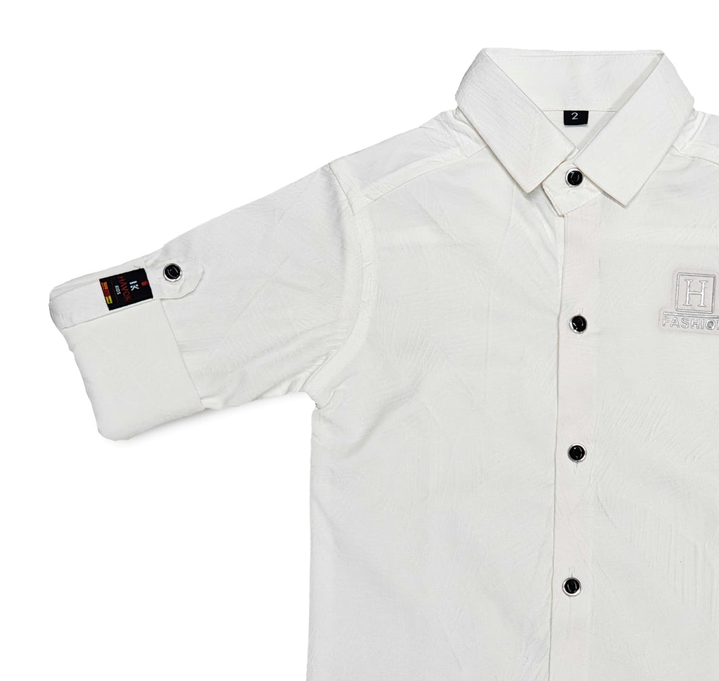Havok Boys H Logo White Textured Cotton Shirt