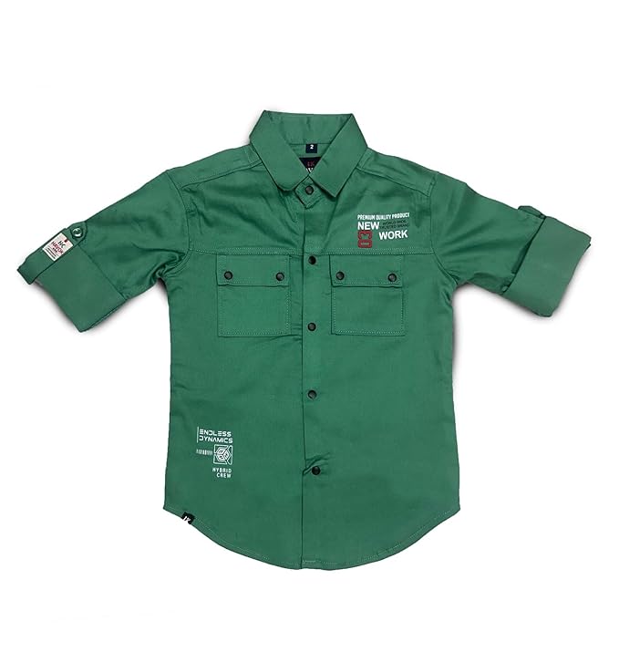 Havok kids Full Sleeve Button Down Shirt with Dual Pockets Green Shirt for 5-6 years