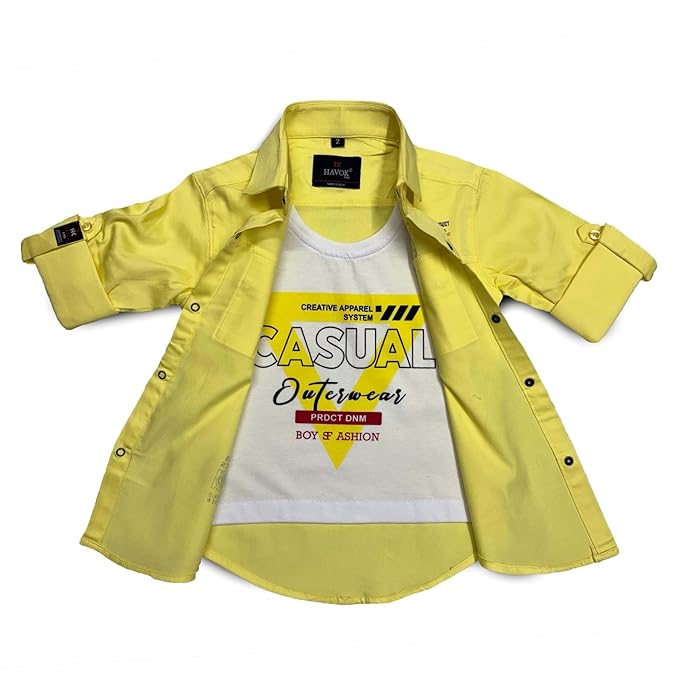 Havok kids Boys Snap Button-Down Yellow Printed Shirt