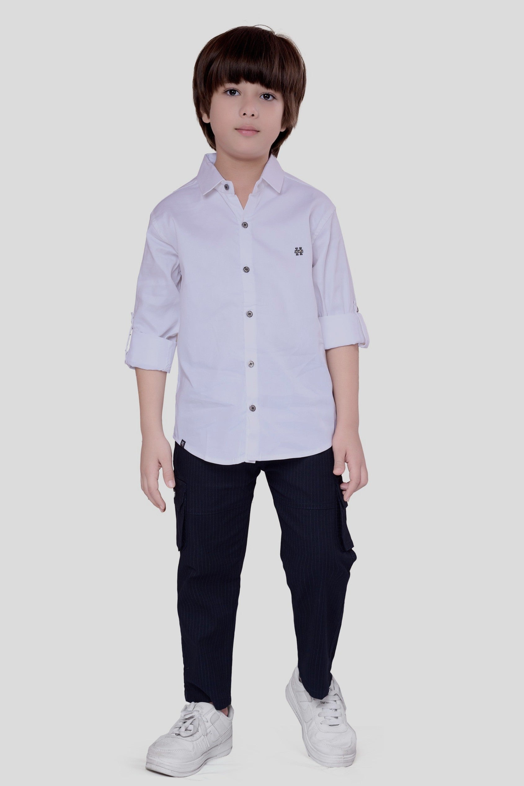 Havok Boys Solid White 50% Polyester Casual Shirt | Full Sleeve Roll-Up Style | Regular Fit Stylish Party Shirt for Kids Havok kids
