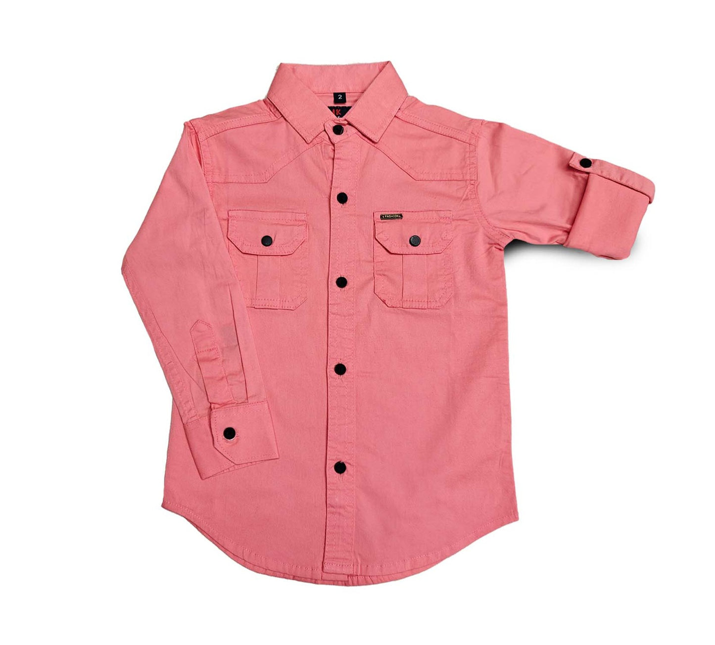 Coral Pink Full Sleeve Button Down Shirt with Dual Pockets