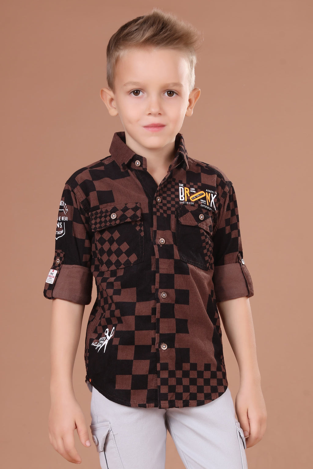 Havok Boys Button-Down Brown checkered Shirt