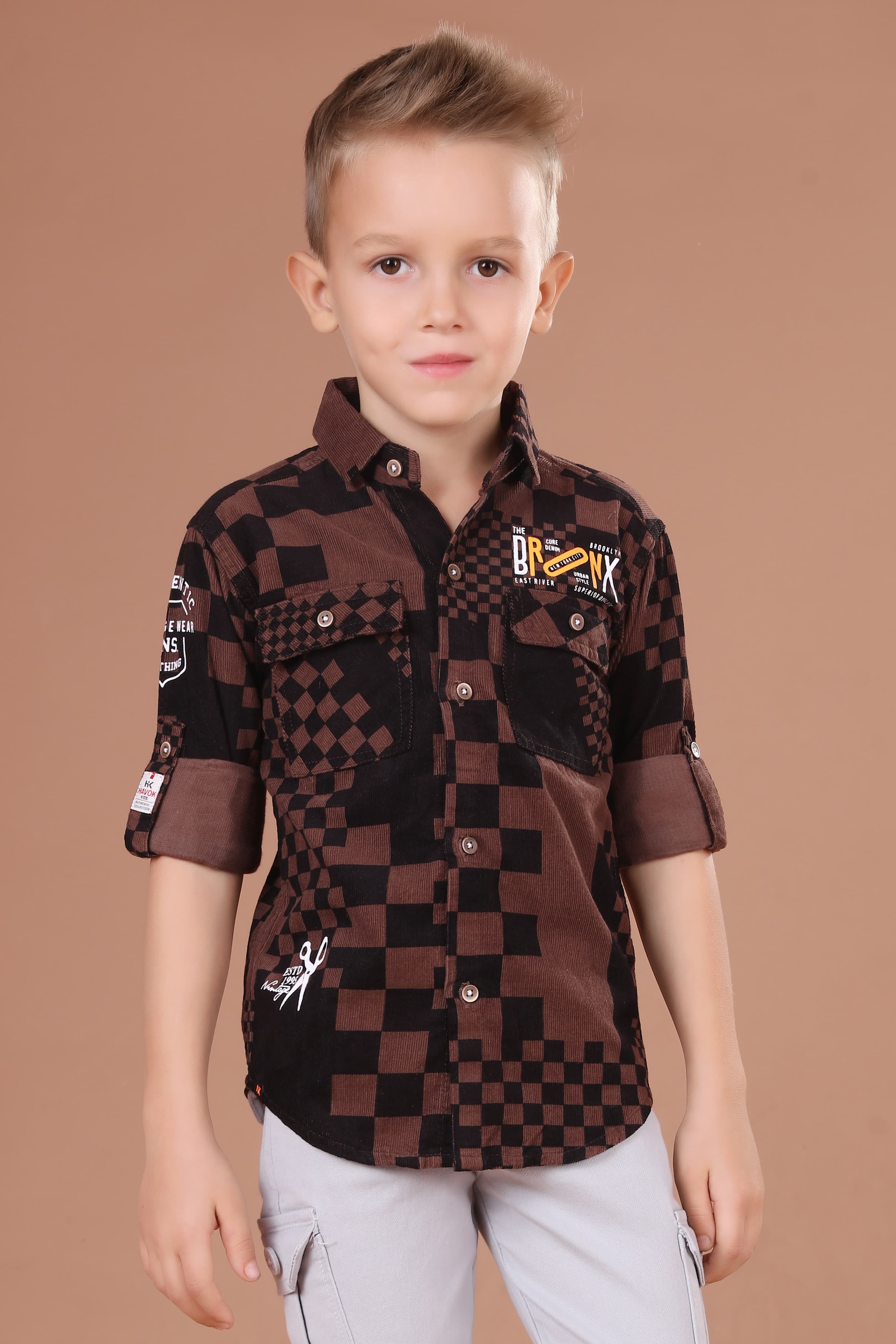 Havok Kids Boys Button-Down Brown checkered Shirt Regular Fit