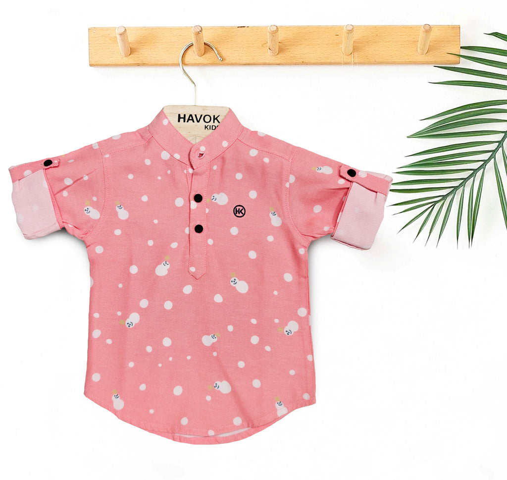 Havok Infant Pink Shirt for Boys Full Sleeve Snowman Print Button-Down Cotton Shirt-Small