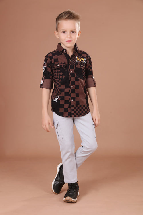 Havok Boys Button-Down Brown checkered Shirt Havok kids