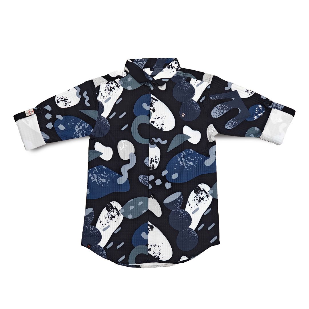 Black Abstract Print Short For Boys Full Sleeve