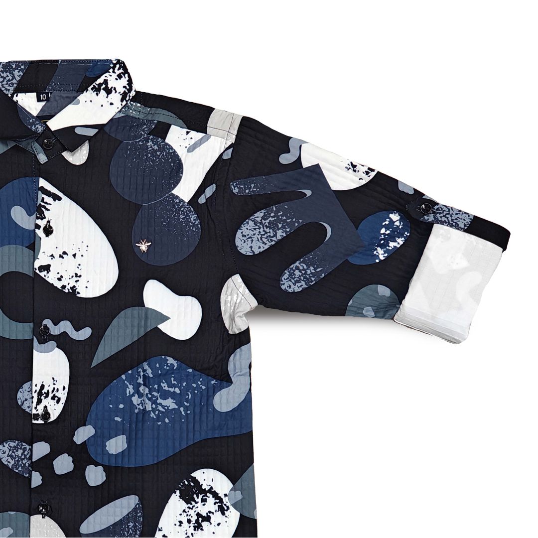 Black Abstract Print Short For Boys Full Sleeve