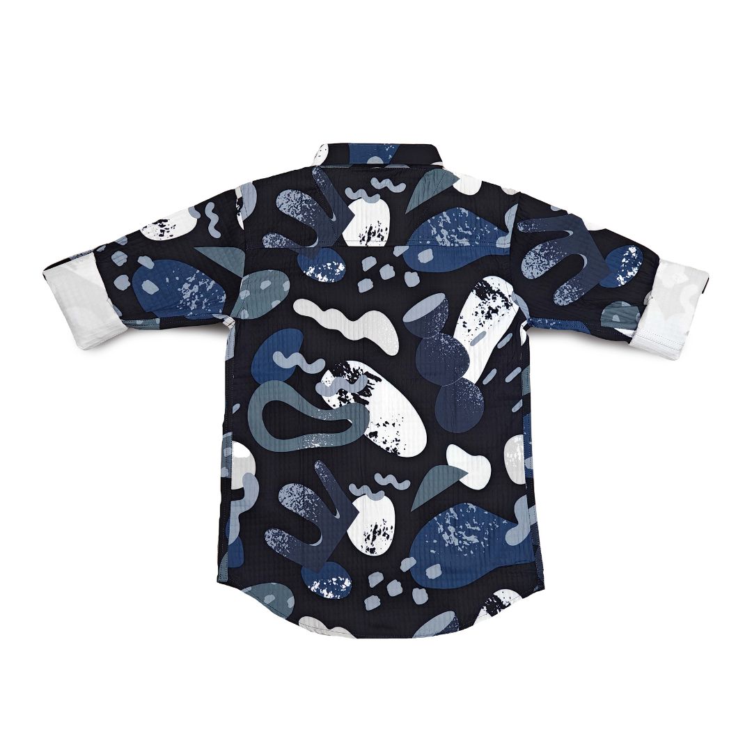 Black Abstract Print Short For Boys Full Sleeve