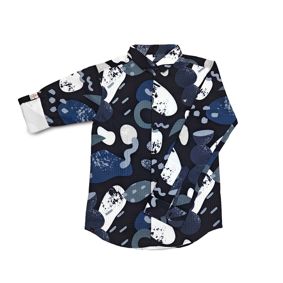 Black Abstract Print Short For Boys Full Sleeve